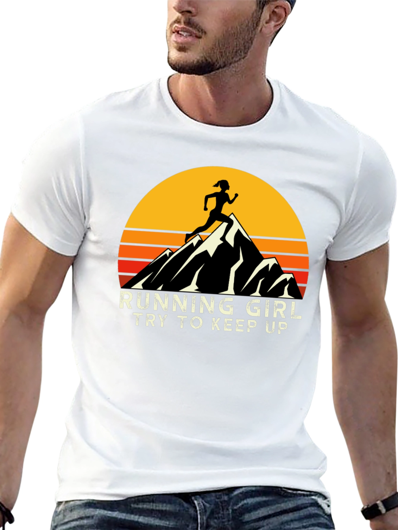 Running Girl T-Shirt - Retro Mountain Graphic Tee