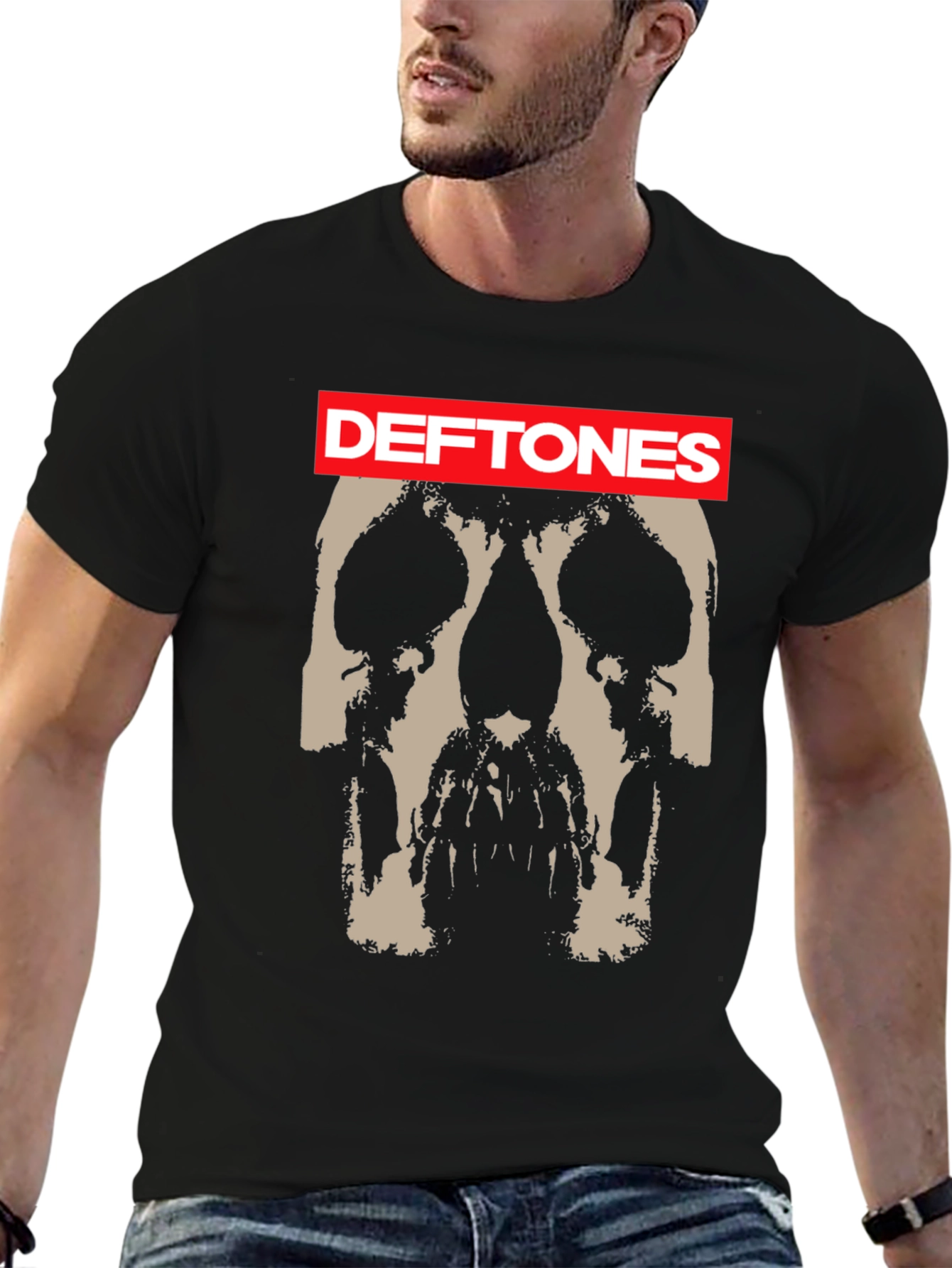 Deftones Skull Graphic Print Black T-Shirt