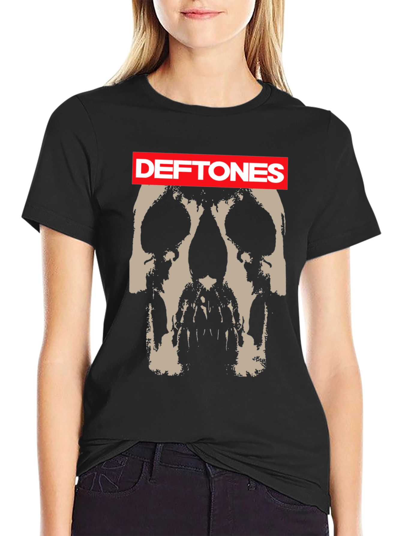 Deftones Skull Graphic Print Black T-Shirt