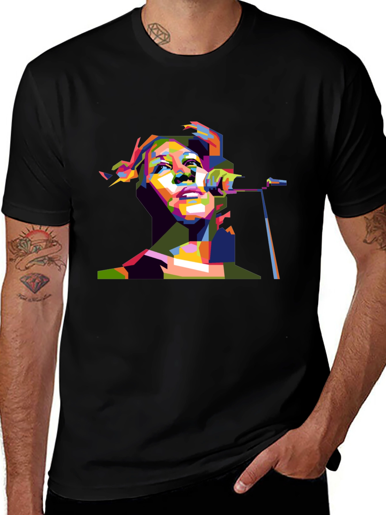 Pop Art Singer Graphic Black T-Shirt