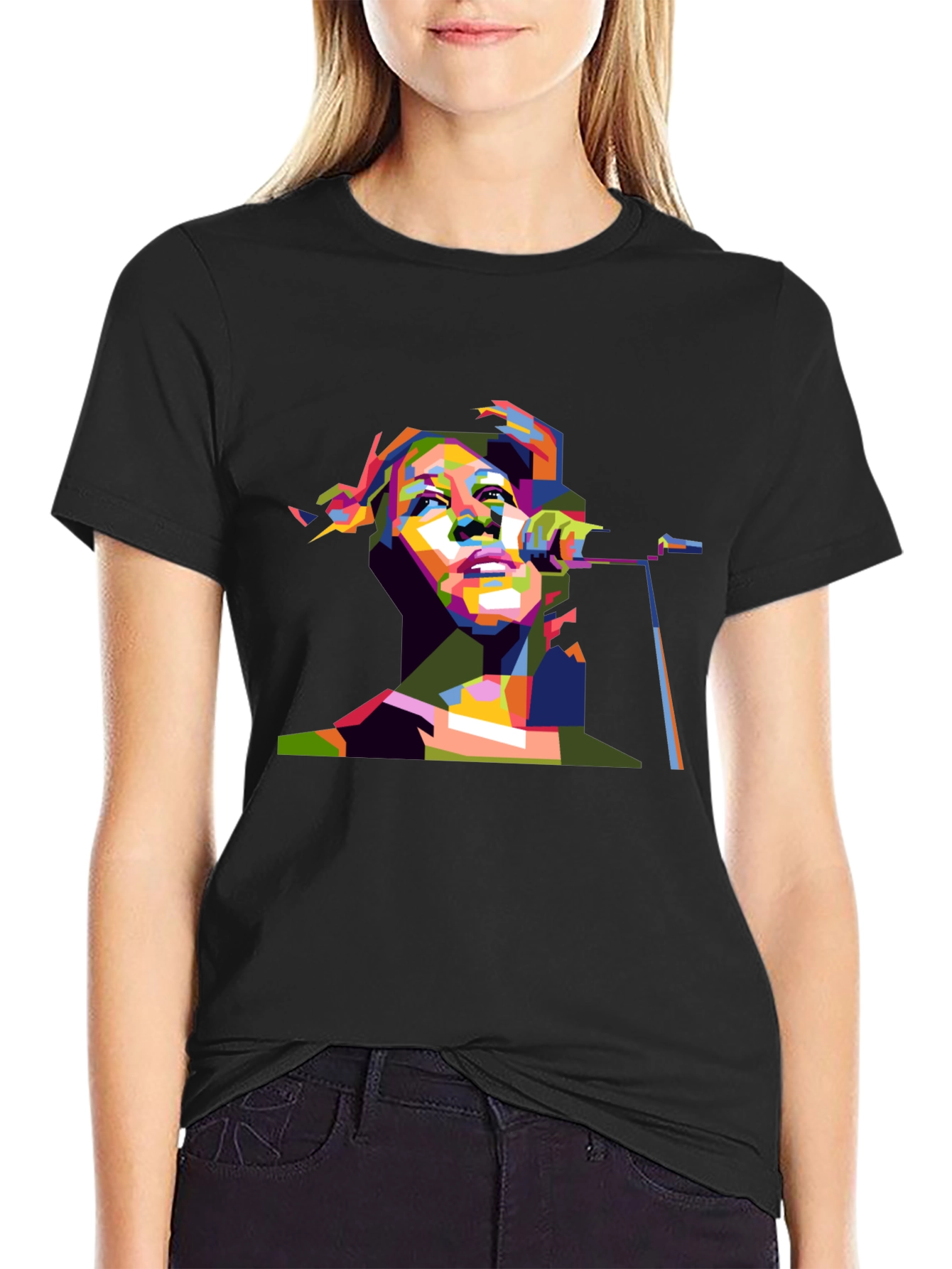Pop Art Singer Graphic Black T-Shirt