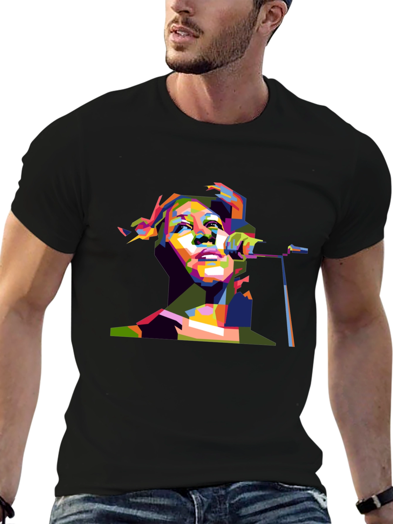Pop Art Singer Graphic Black T-Shirt