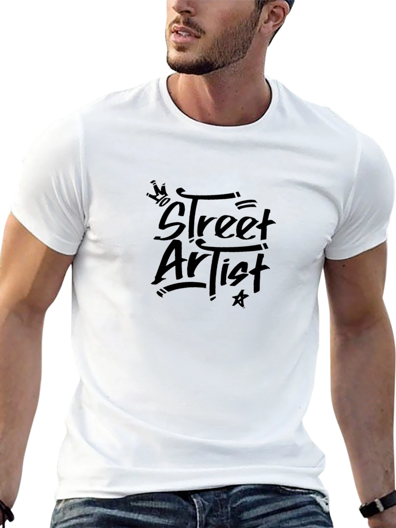 Mens Black Street Artist Graphic T-Shirt
