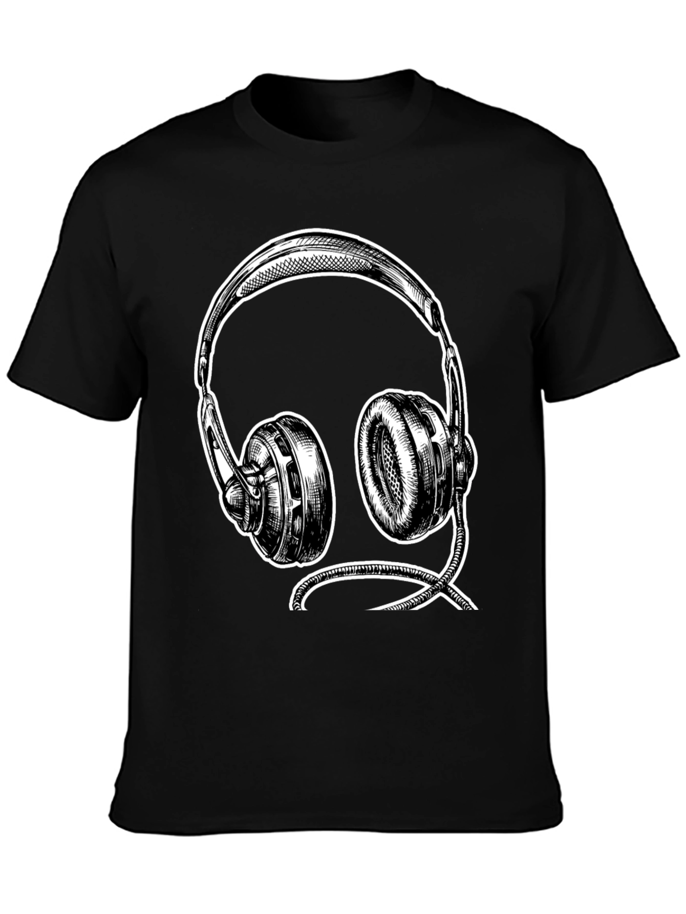 Black Graphic Tee - Headphone Sketch Design