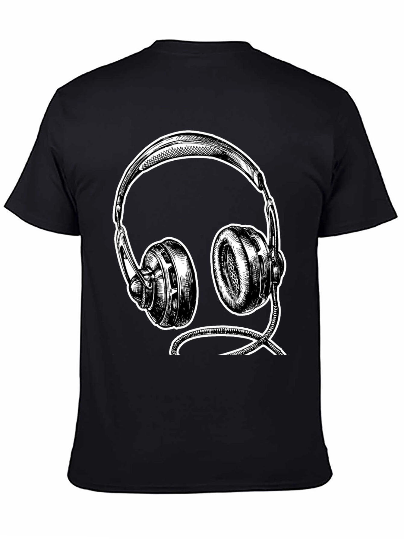 Black Graphic Tee - Headphone Sketch Design