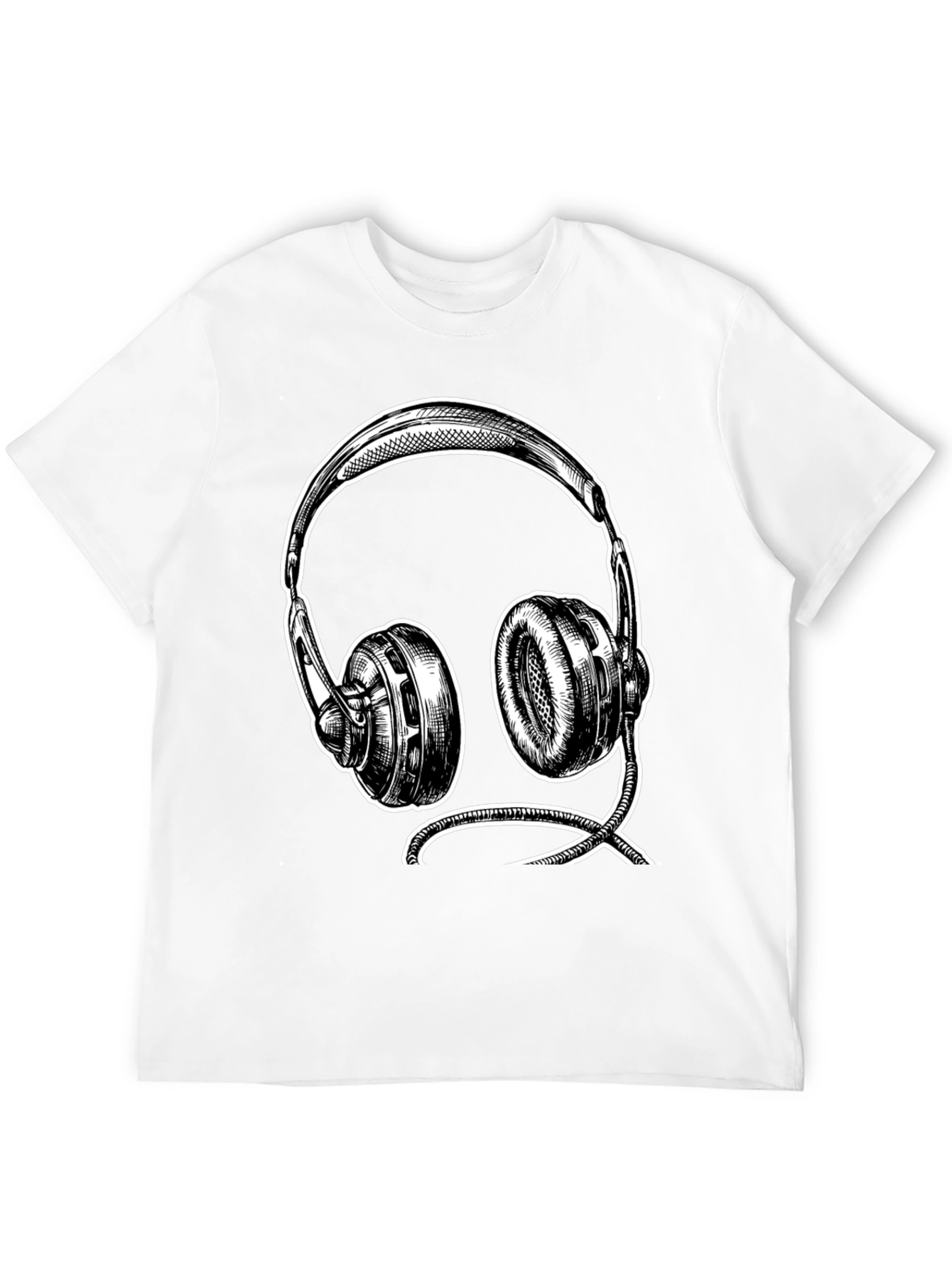 Black Graphic Tee - Headphone Sketch Design