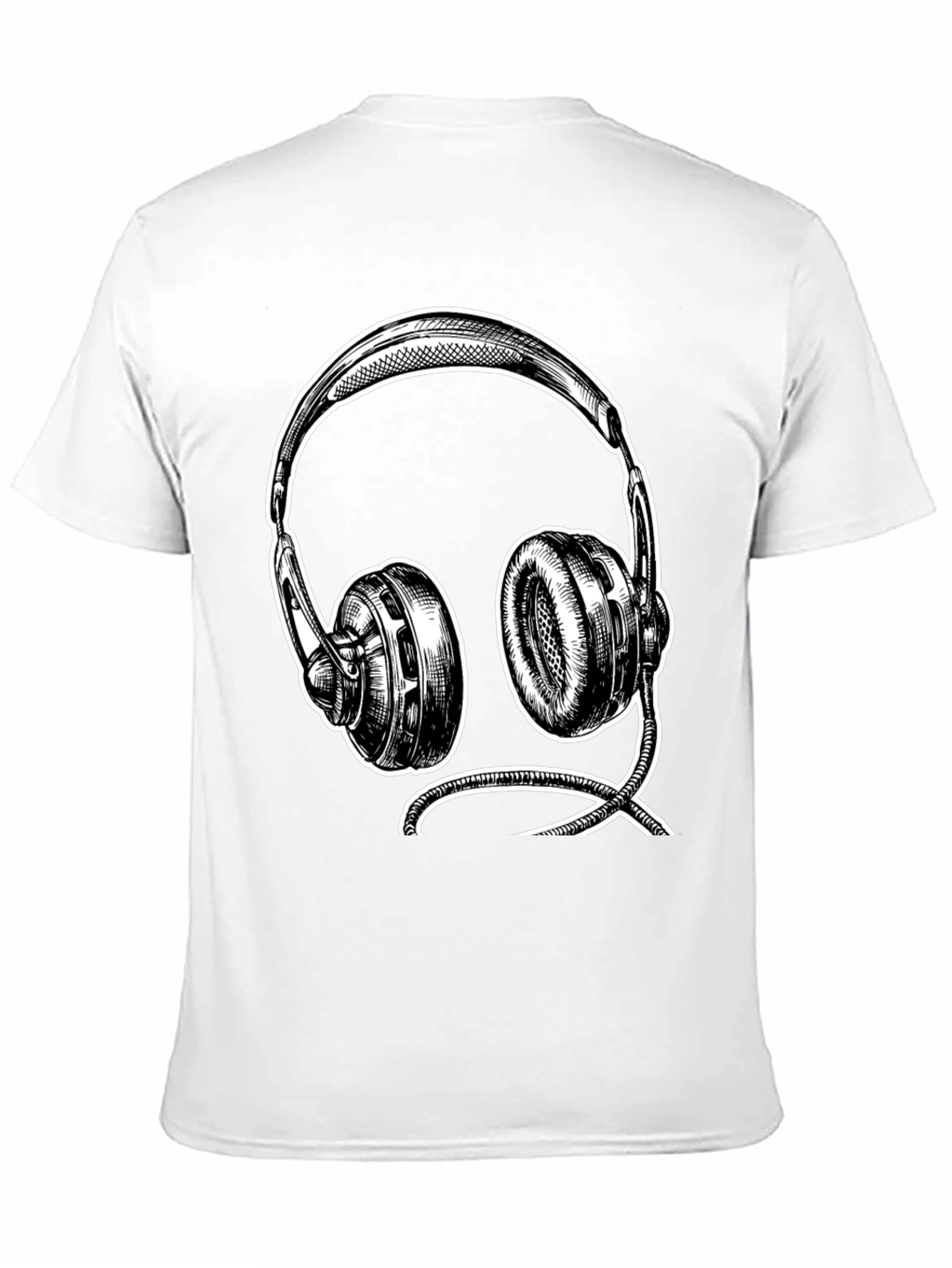 Black Graphic Tee - Headphone Sketch Design