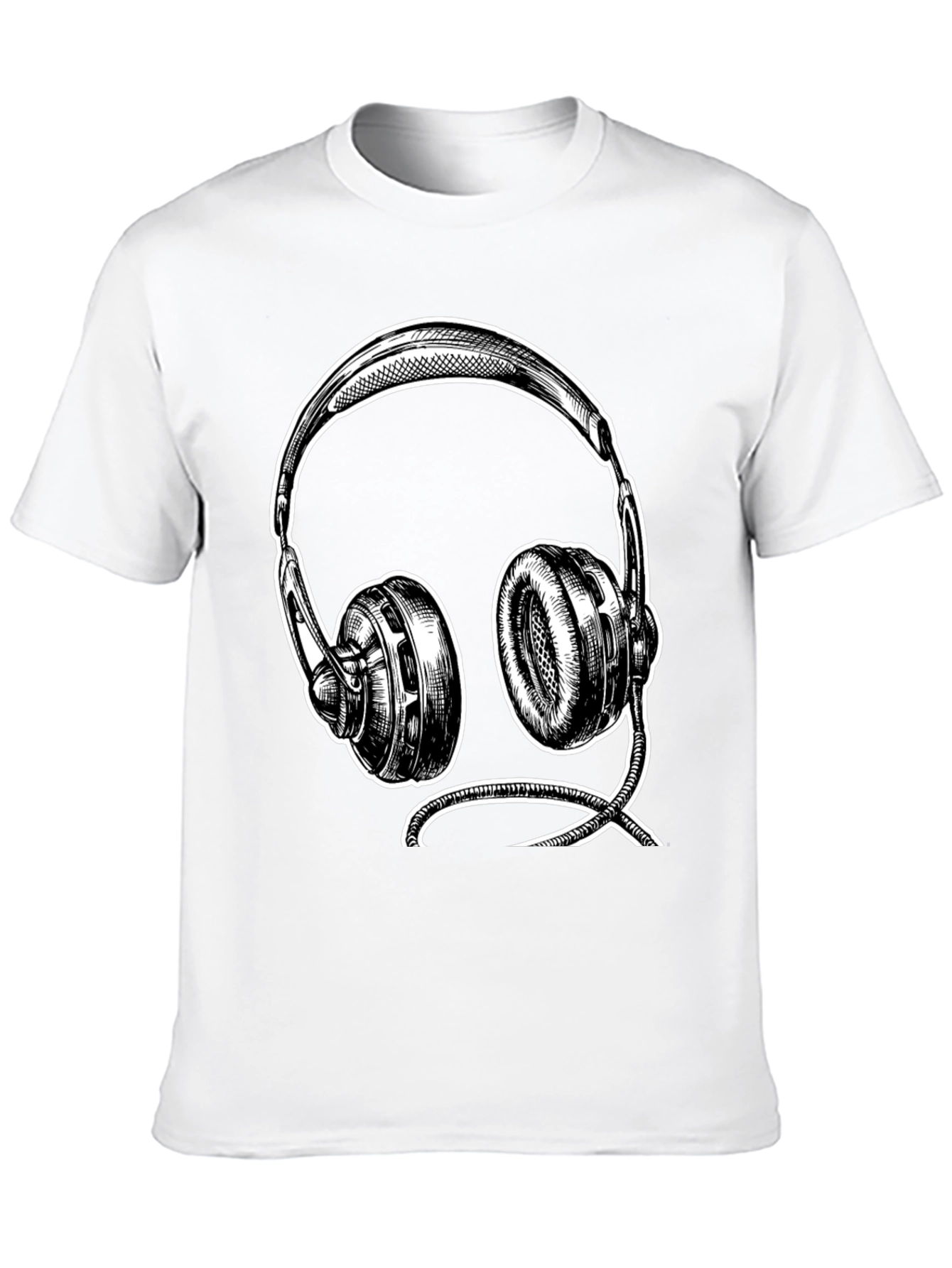 Black Graphic Tee - Headphone Sketch Design
