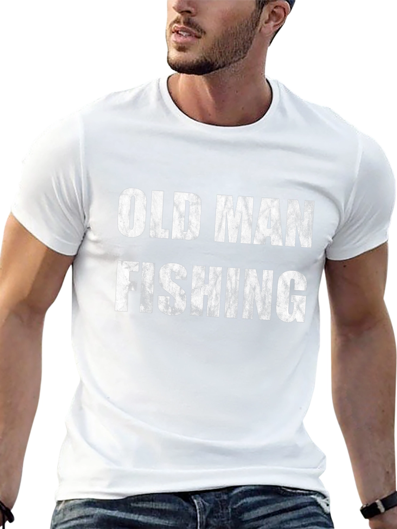Old Man Fishing Black T-Shirt