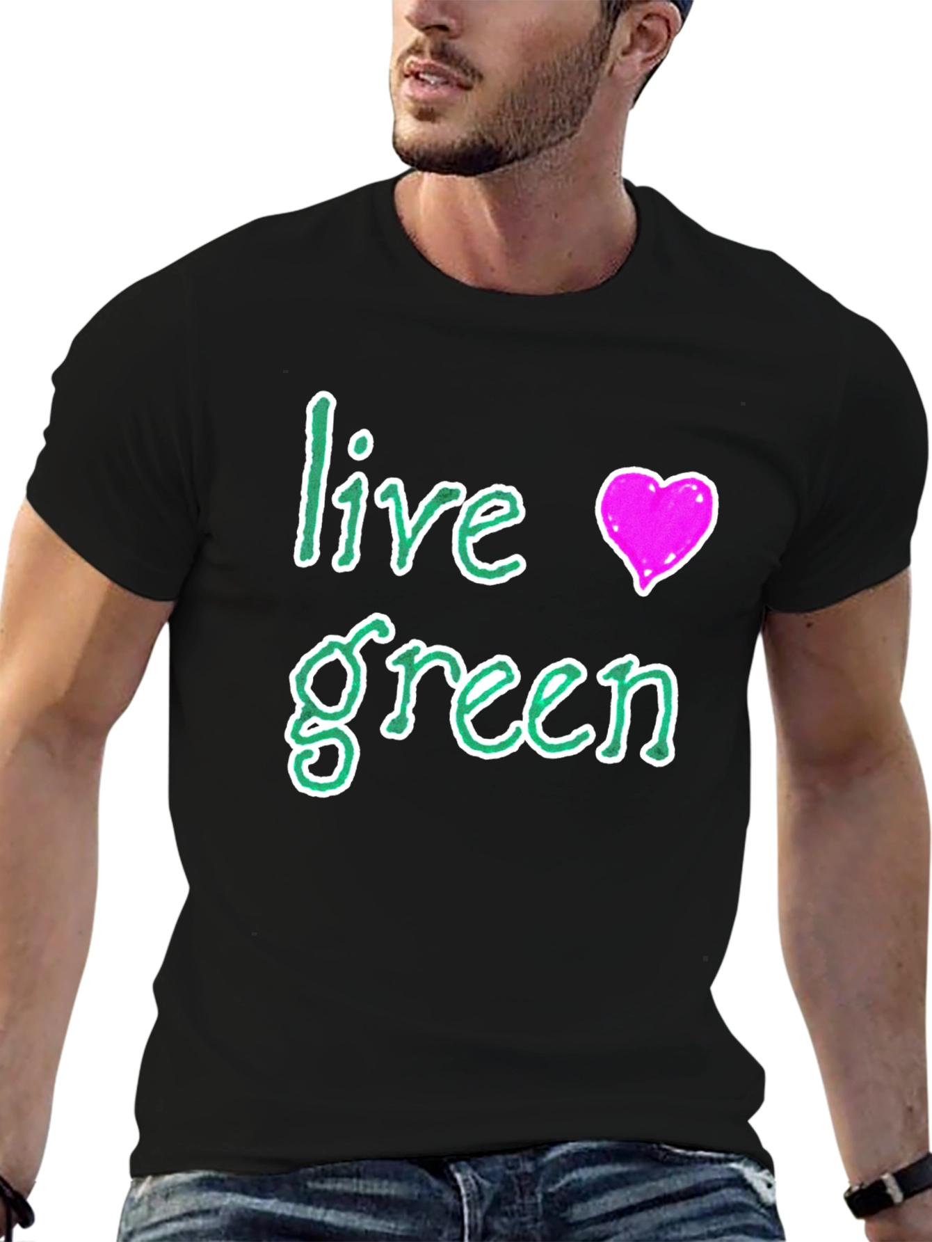 Live Green T-Shirt with Heart Graphic