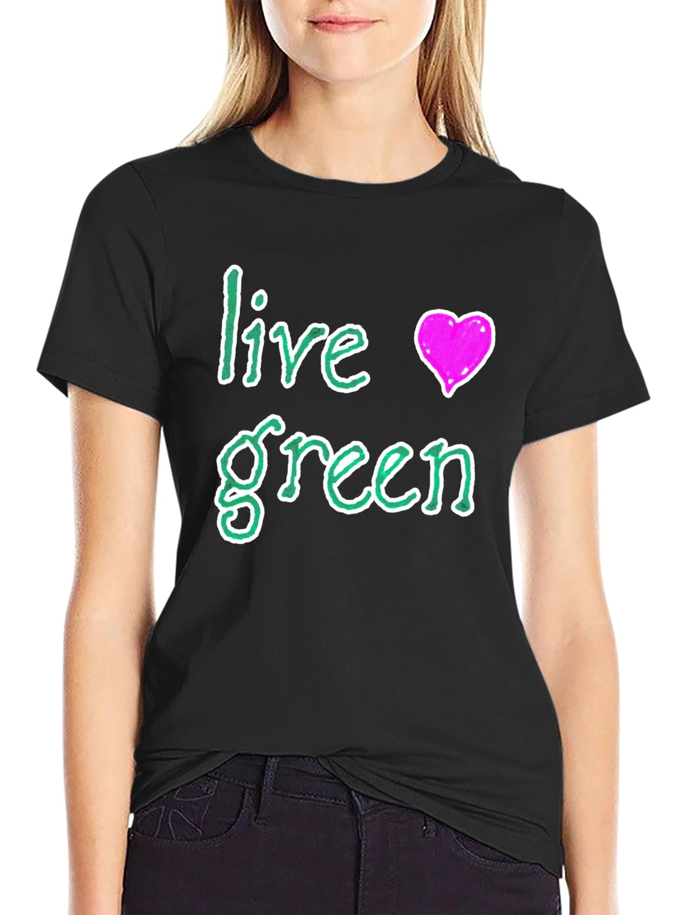 Live Green T-Shirt with Heart Graphic