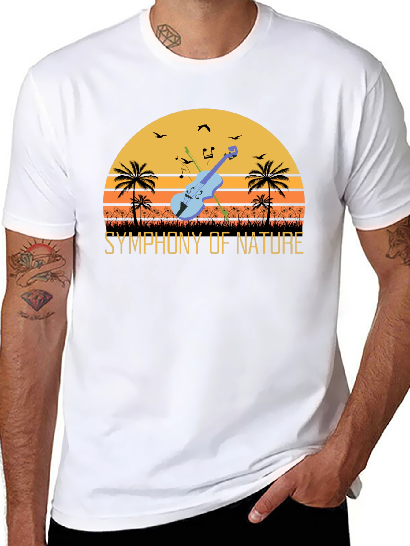 Symphony of Nature T-Shirt - Musical Sunset Design