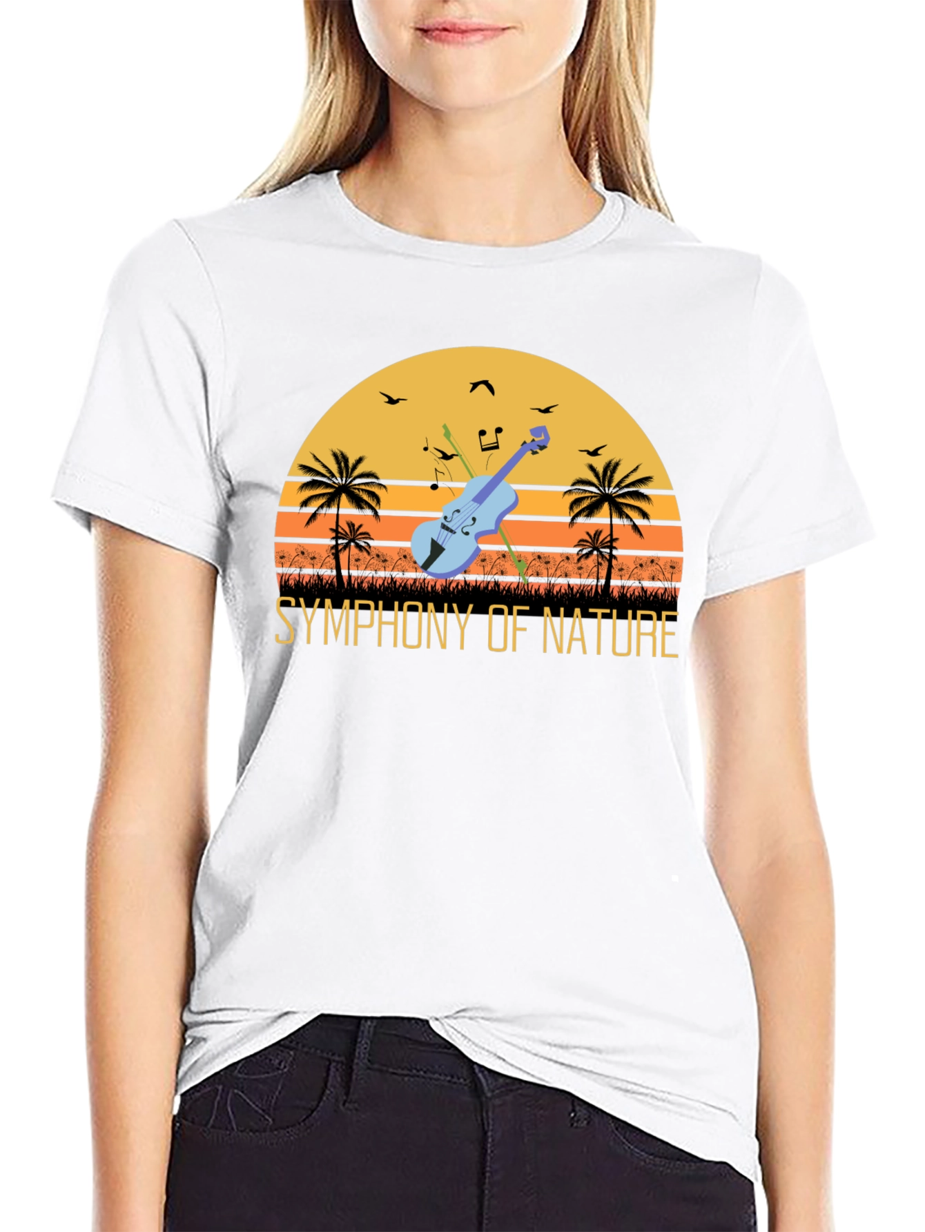 Symphony of Nature T-Shirt - Musical Sunset Design