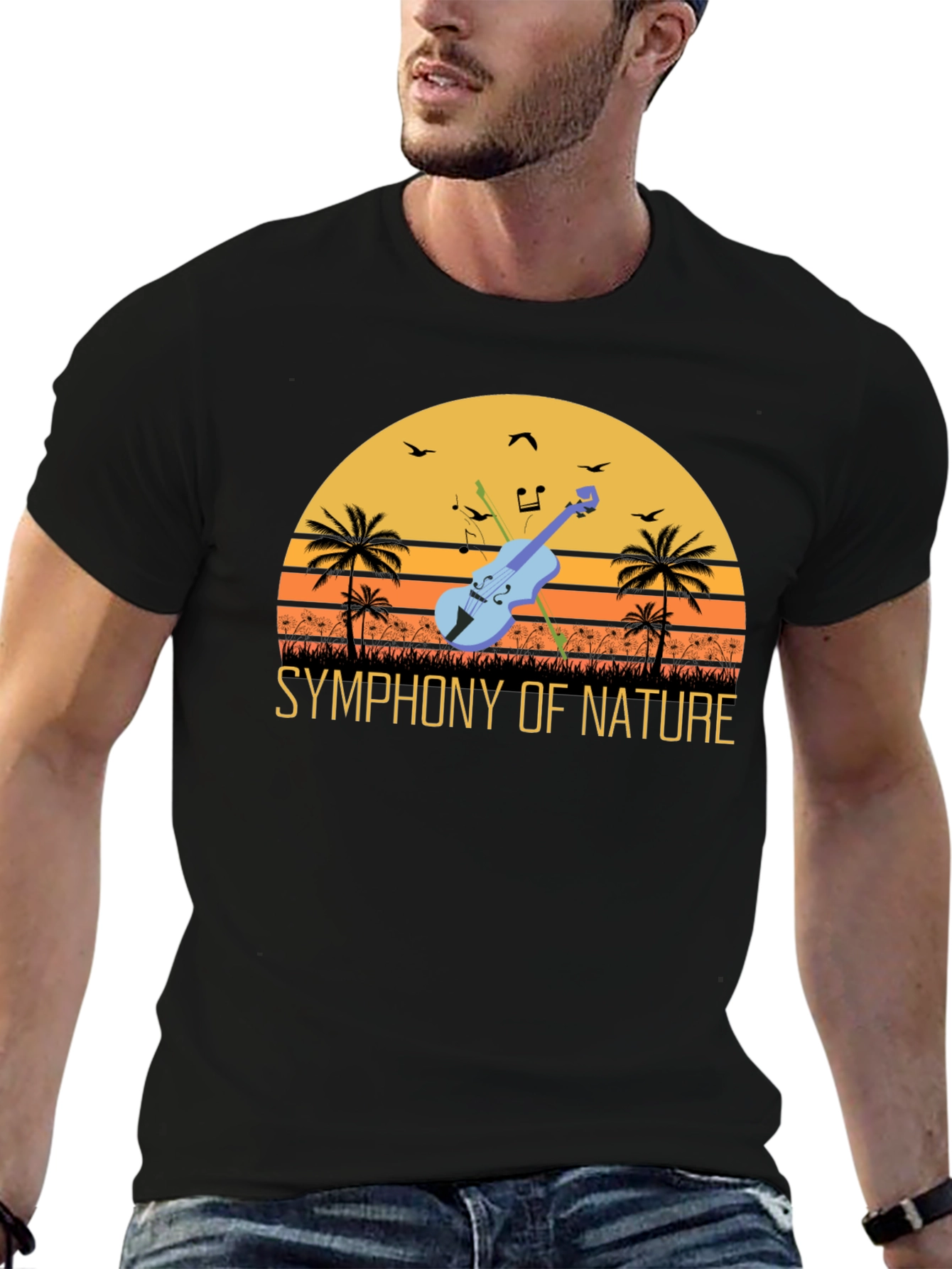Symphony of Nature T-Shirt - Musical Sunset Design