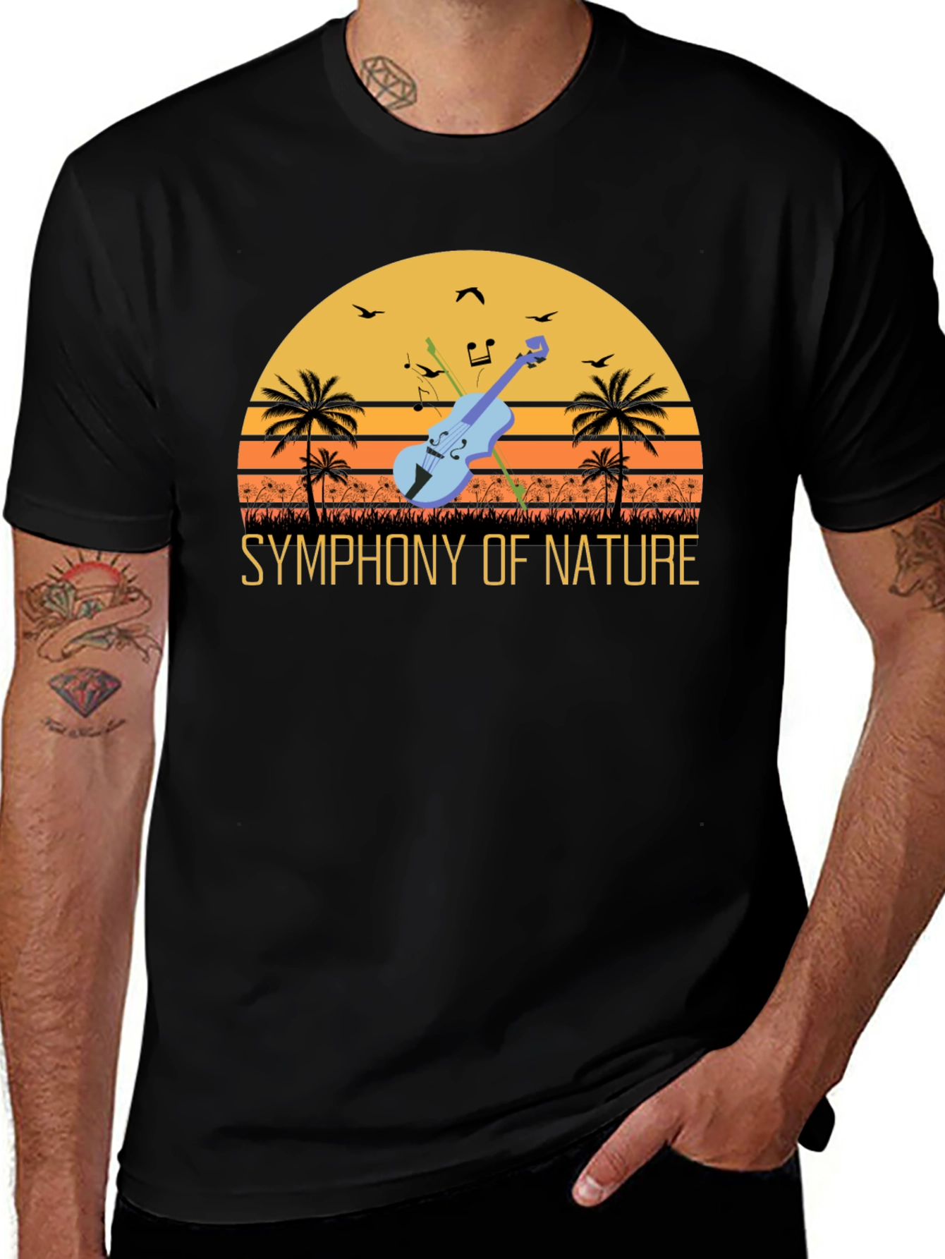 Symphony of Nature T-Shirt - Musical Sunset Design