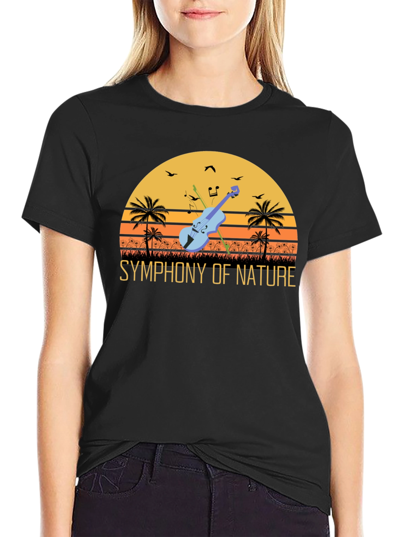 Symphony of Nature T-Shirt - Musical Sunset Design
