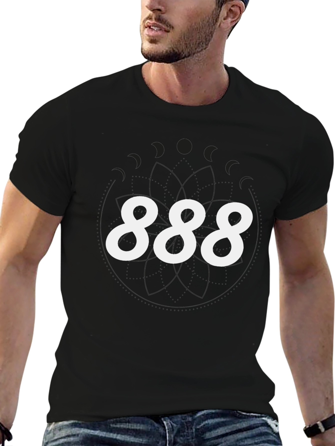 888 Graphic Tee - Black Crewneck Casual T-Shirt