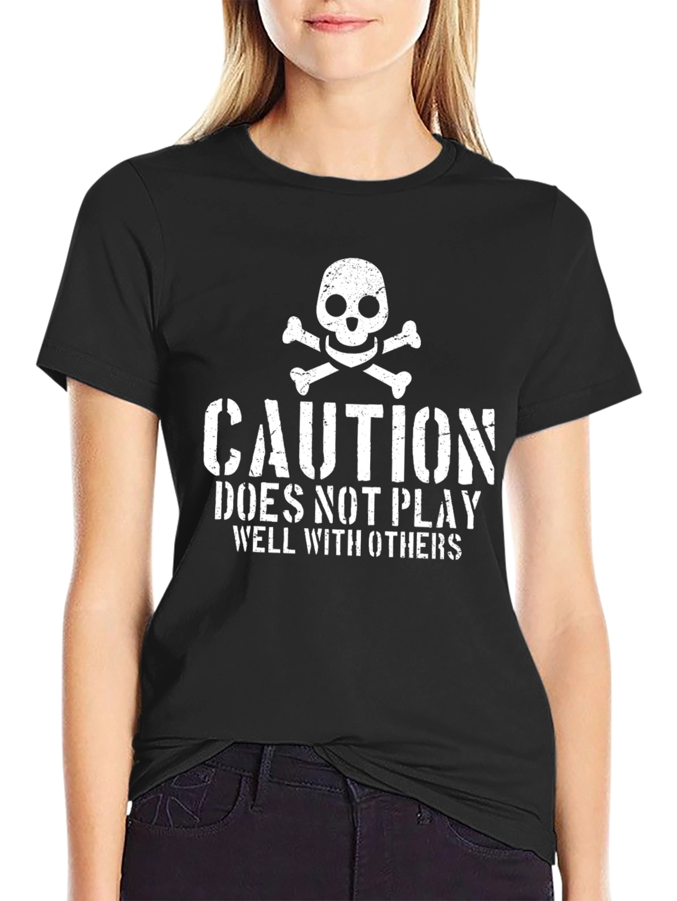 Caution Doesnt Play Well With Others Black T-Shirt
