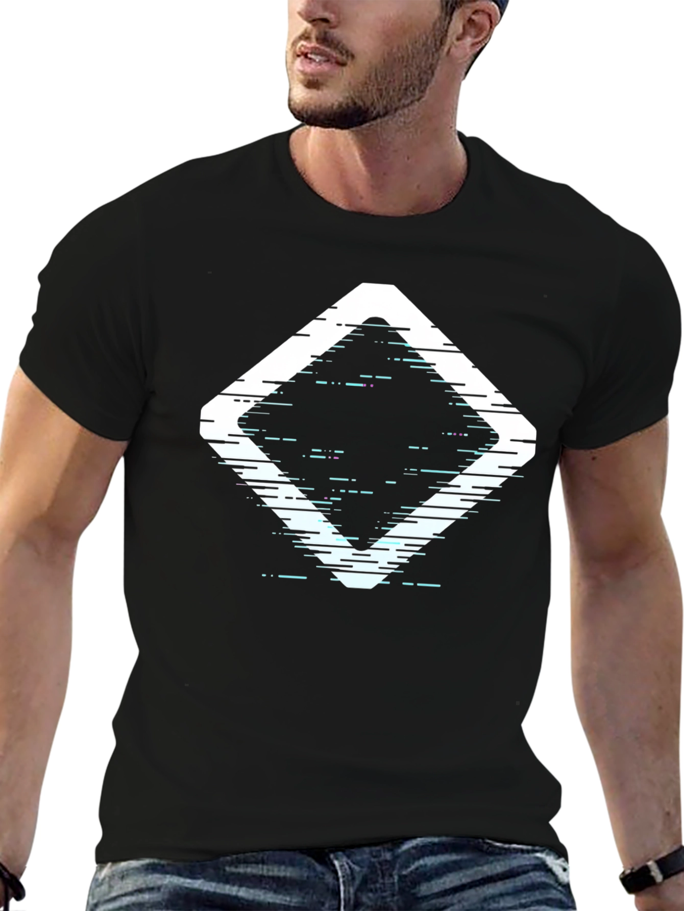 Abstract Diamond Graphic Print Black T-Shirt