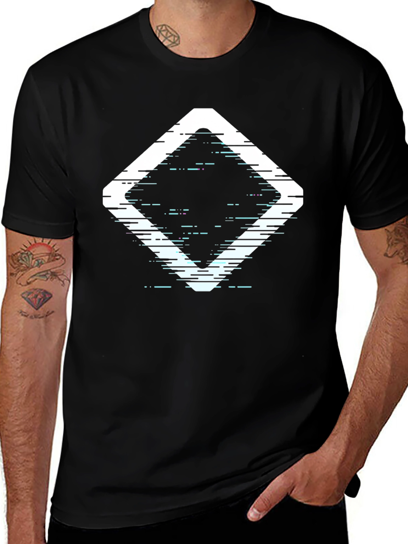Abstract Diamond Graphic Print Black T-Shirt