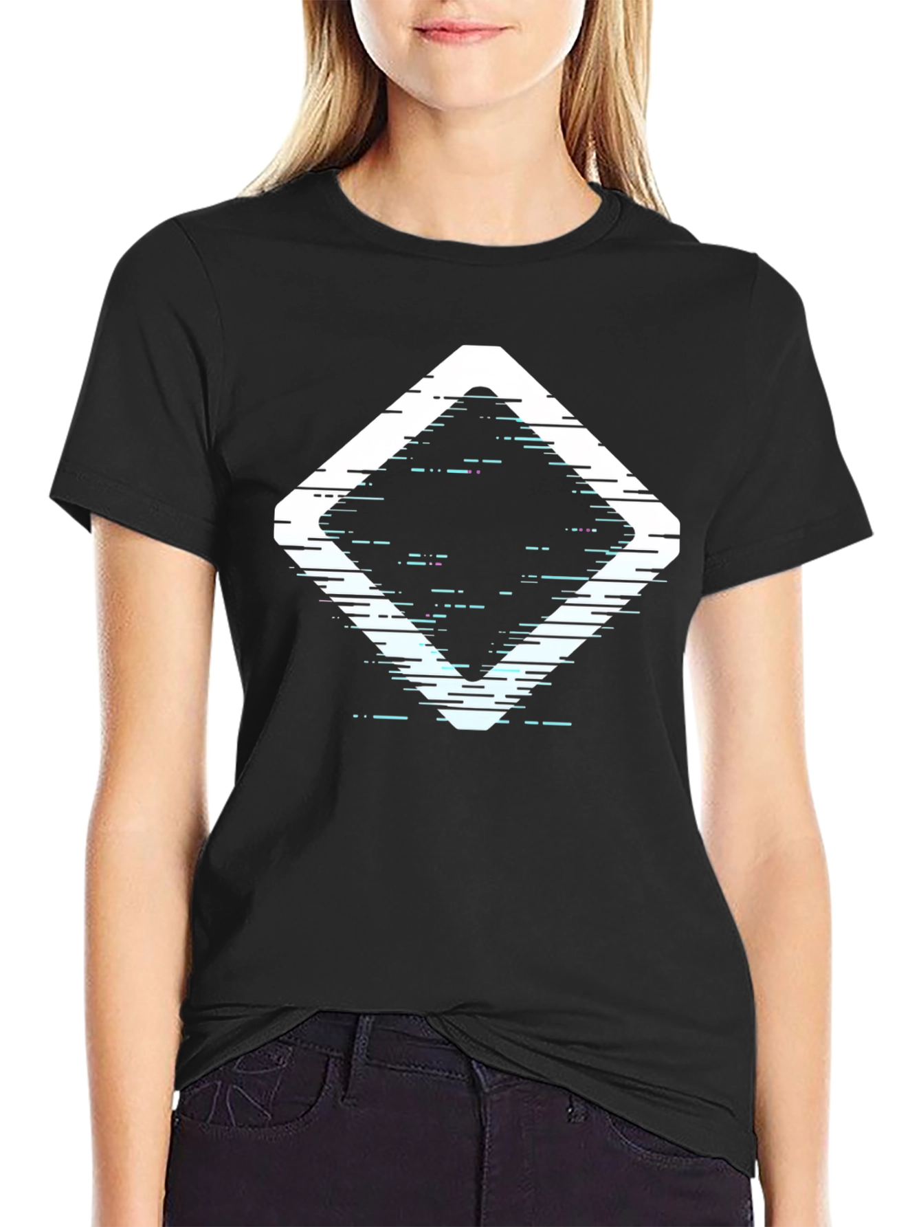Abstract Diamond Graphic Print Black T-Shirt