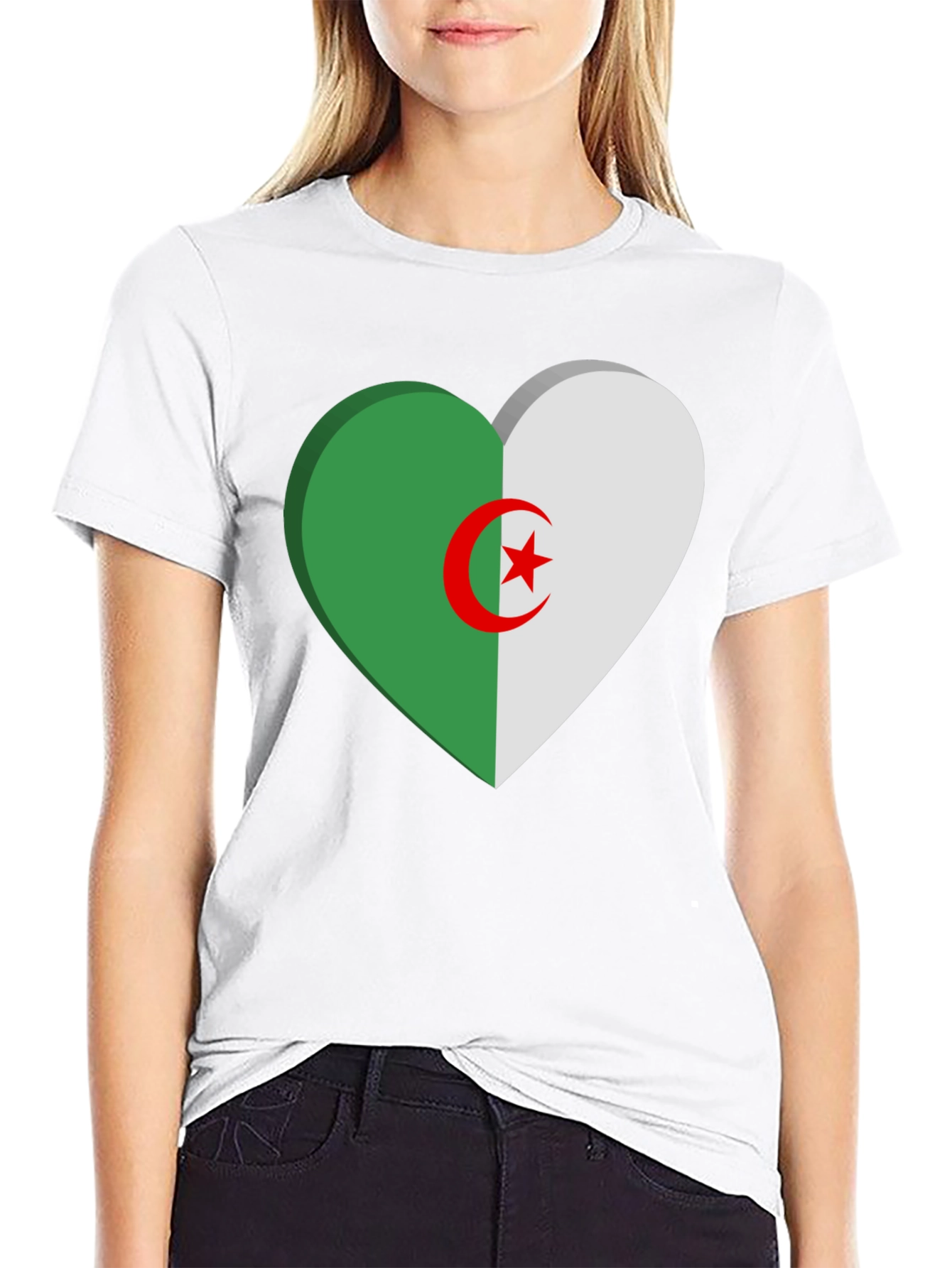 Algeria Flag Heart T-Shirt - Black
