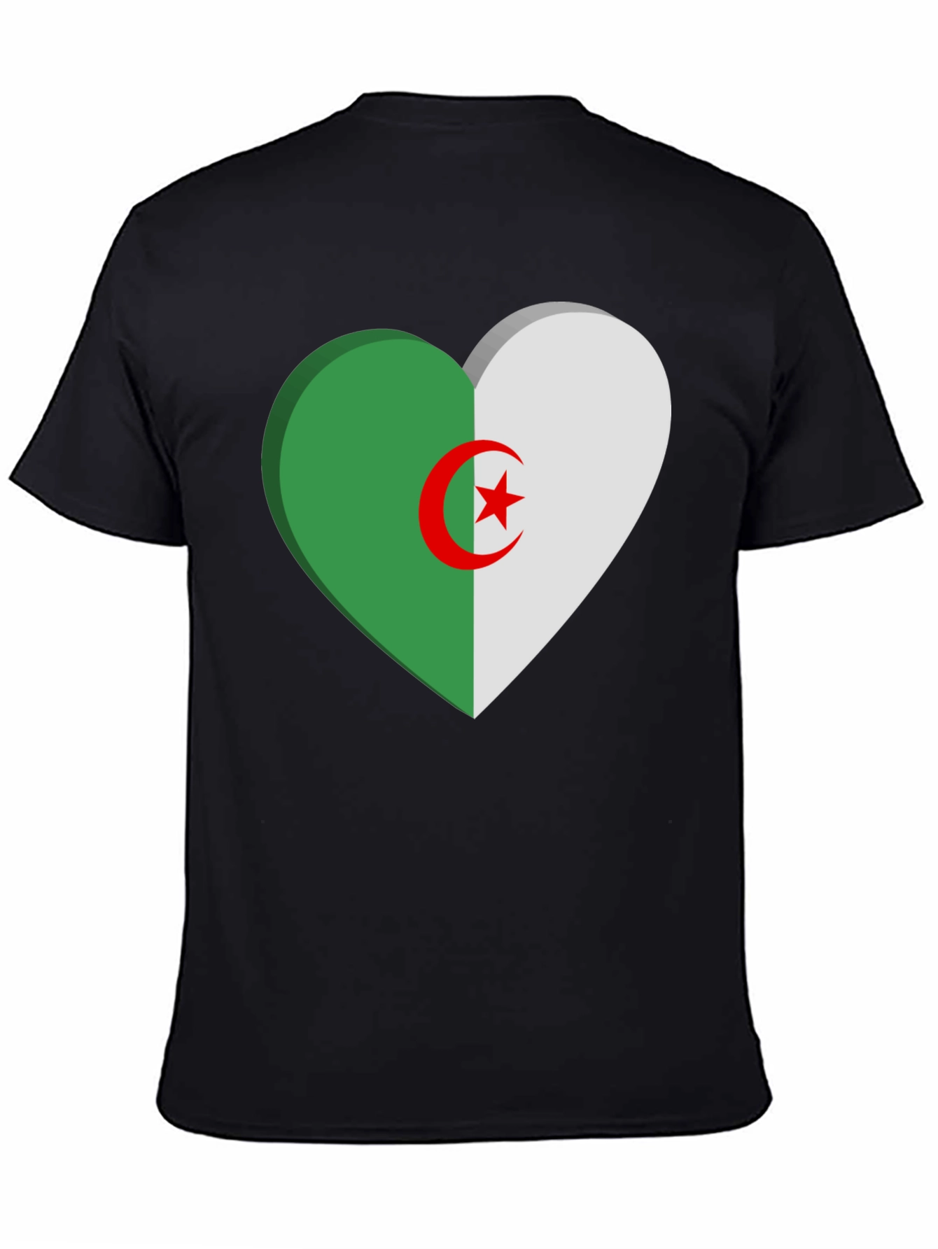 Algeria Flag Heart T-Shirt - Black