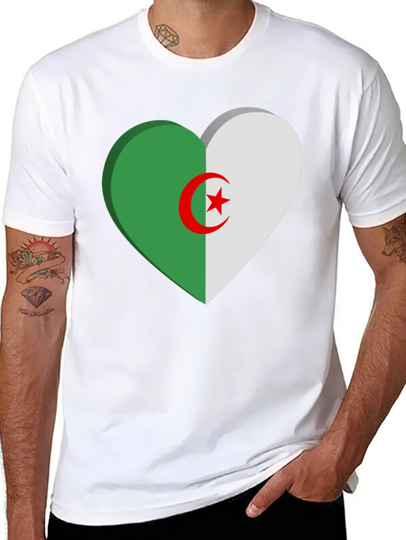 Algeria Flag Heart T-Shirt - Black
