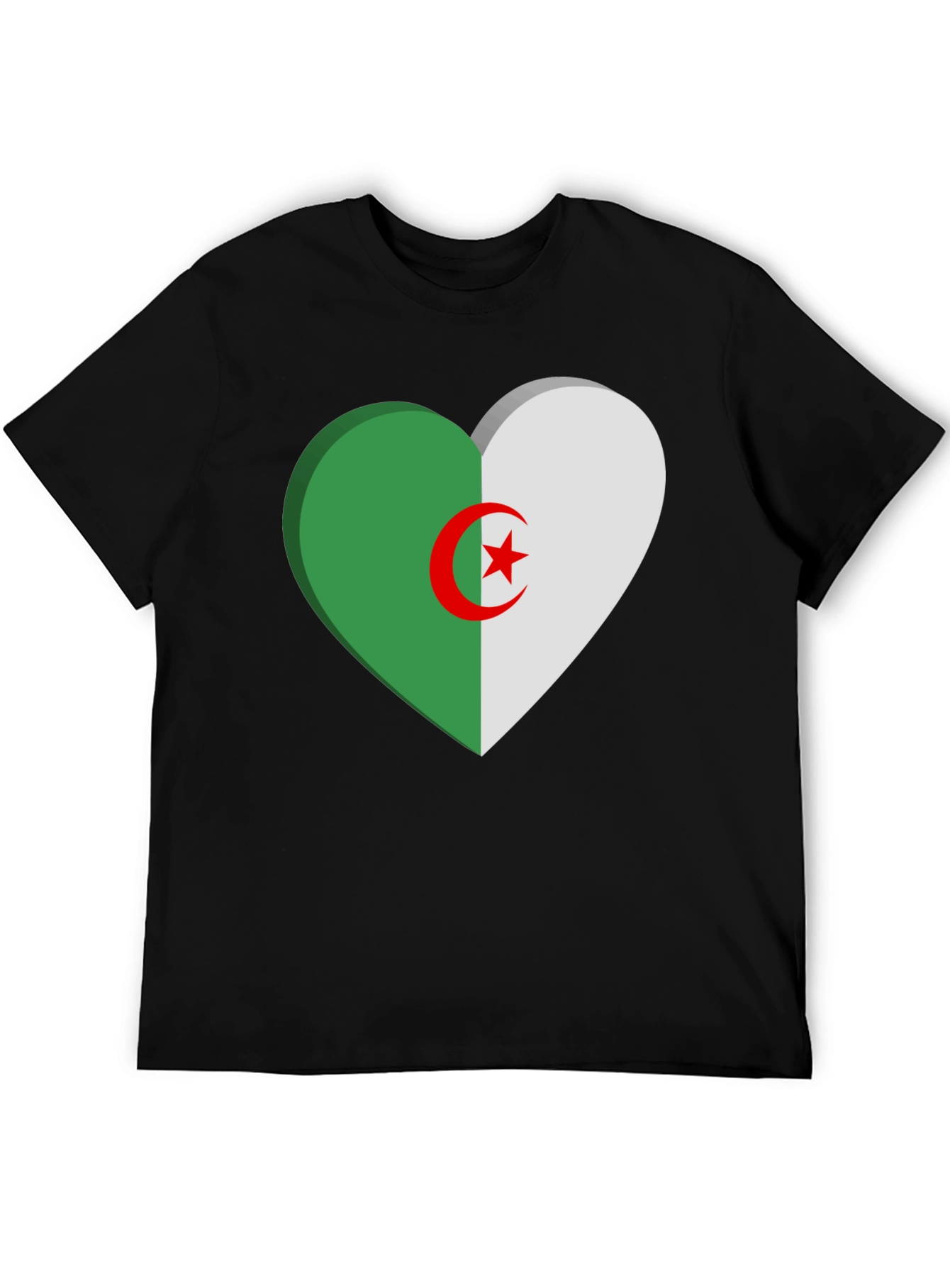 Algeria Flag Heart T-Shirt - Black