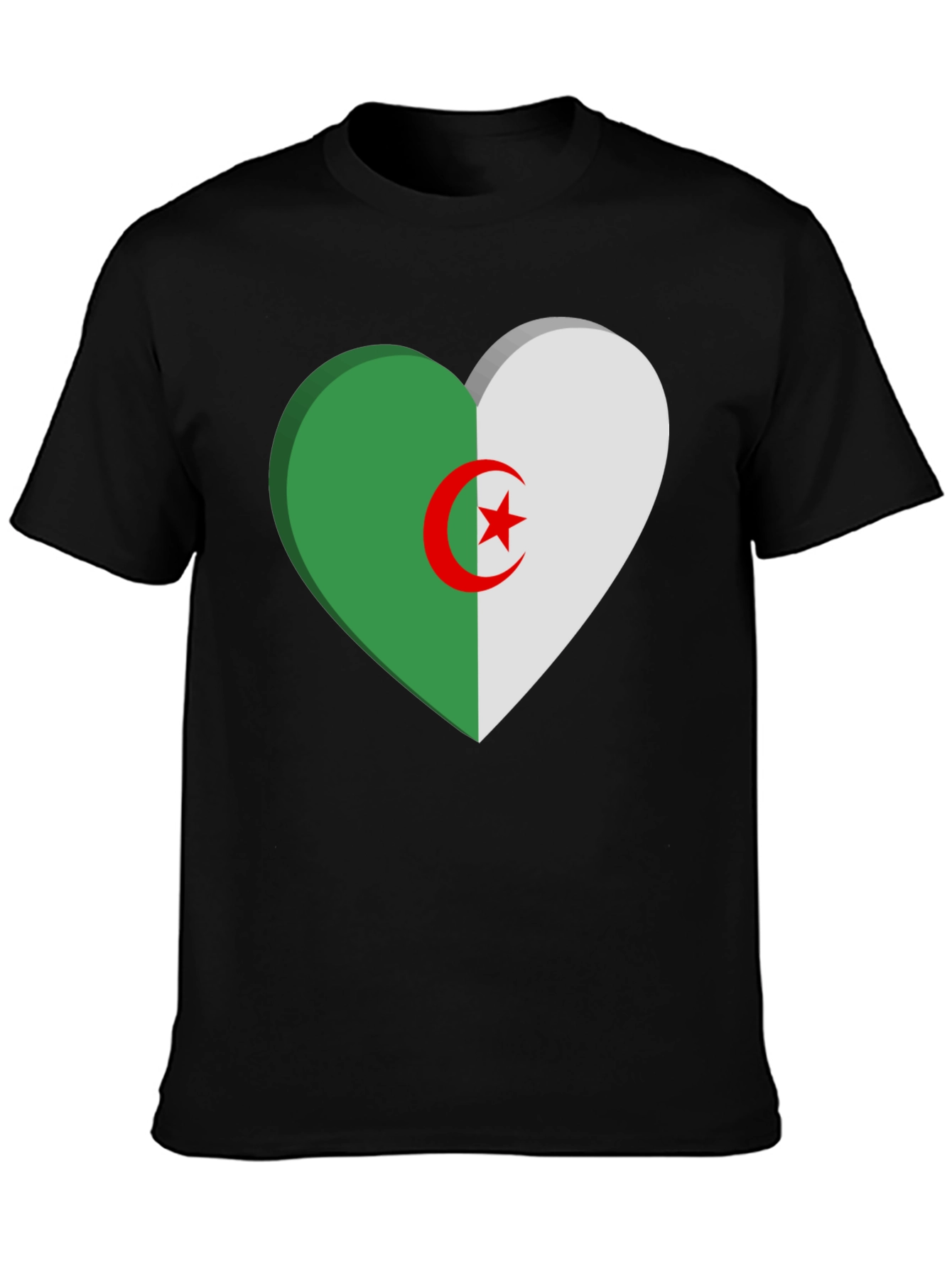 Algeria Flag Heart T-Shirt - Black