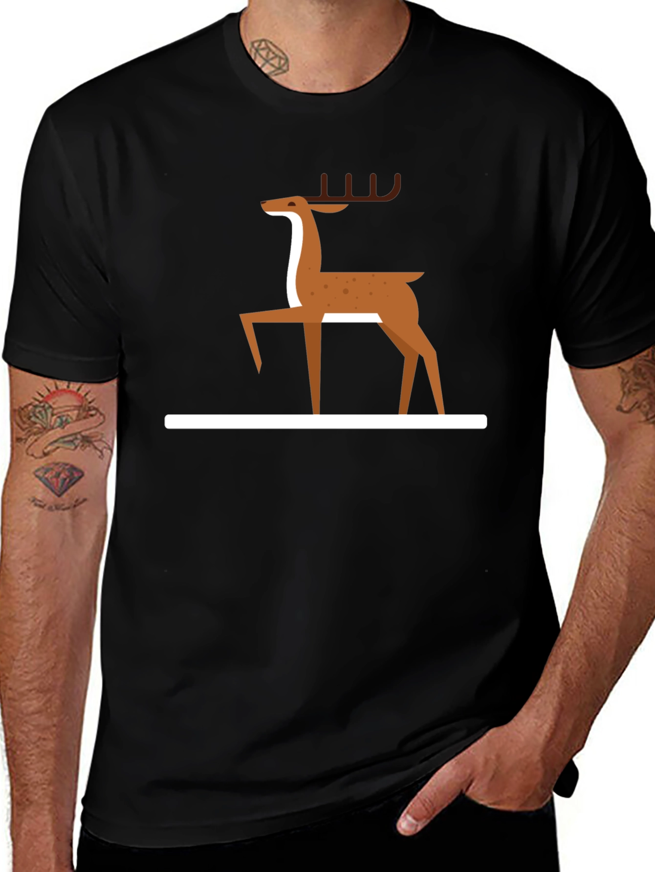 Minimalist Deer Graphic T-Shirt - Black