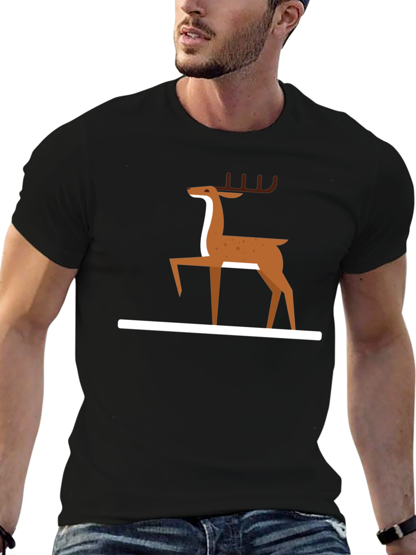 Minimalist Deer Graphic T-Shirt - Black