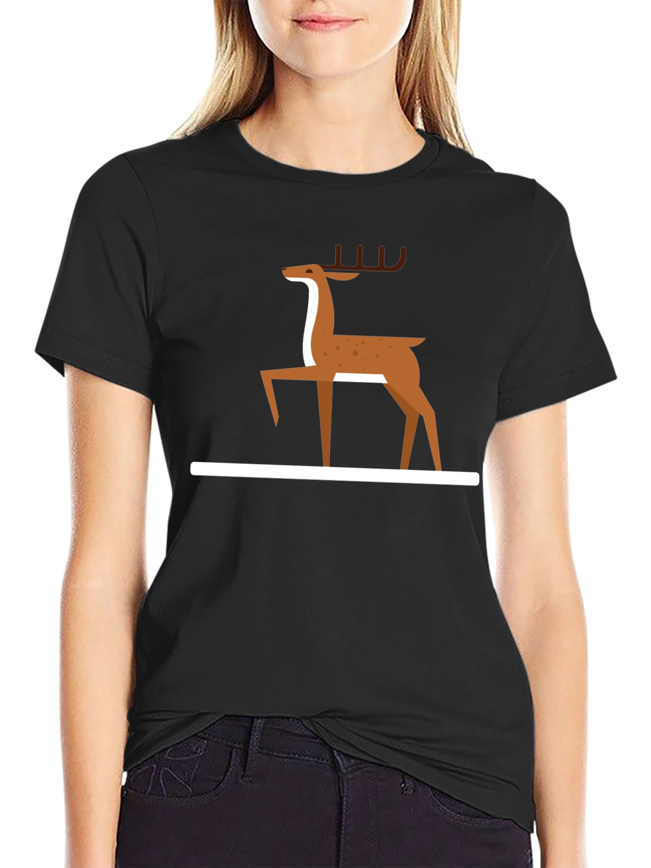 Minimalist Deer Graphic T-Shirt - Black