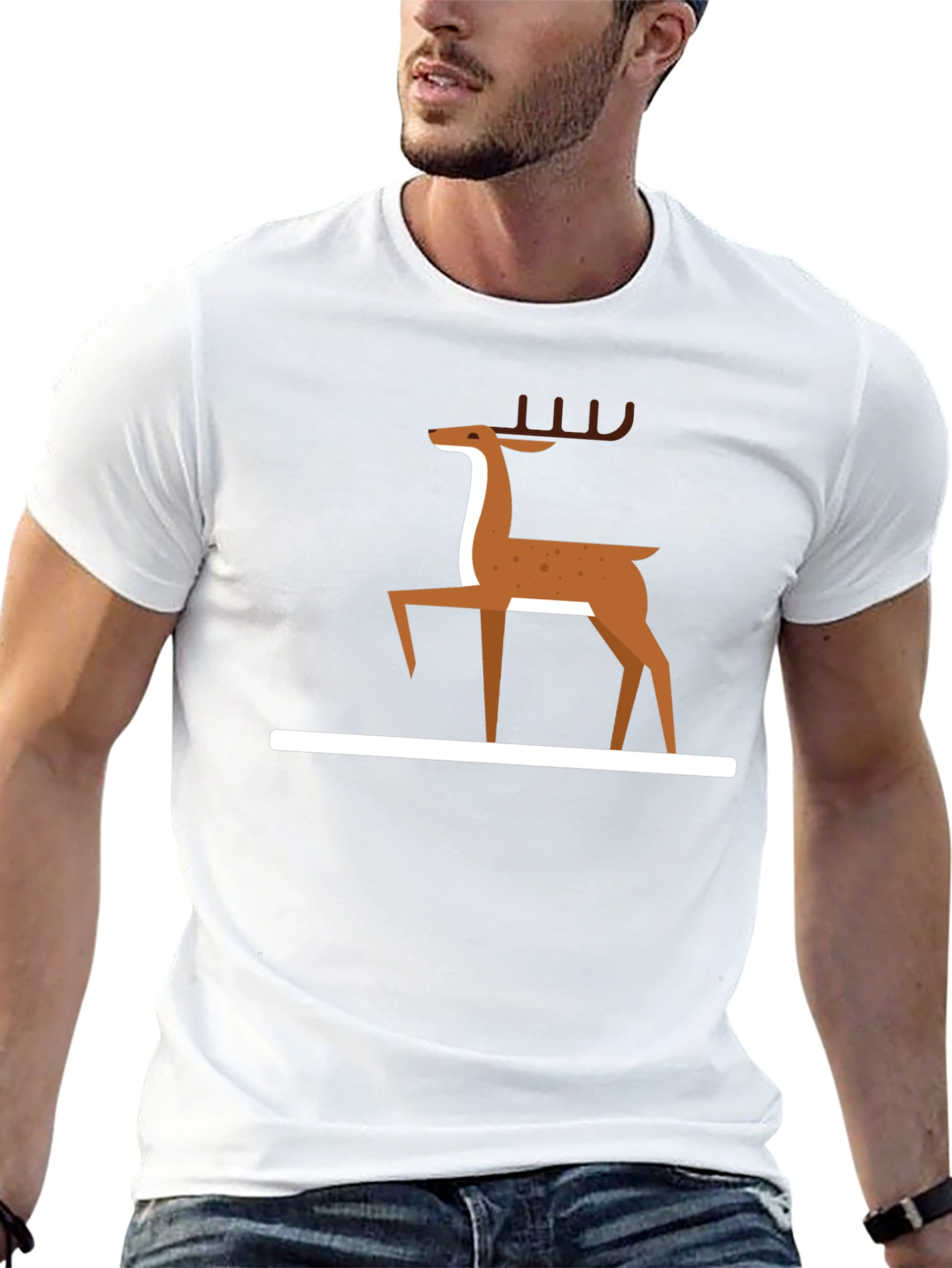 Minimalist Deer Graphic T-Shirt - Black