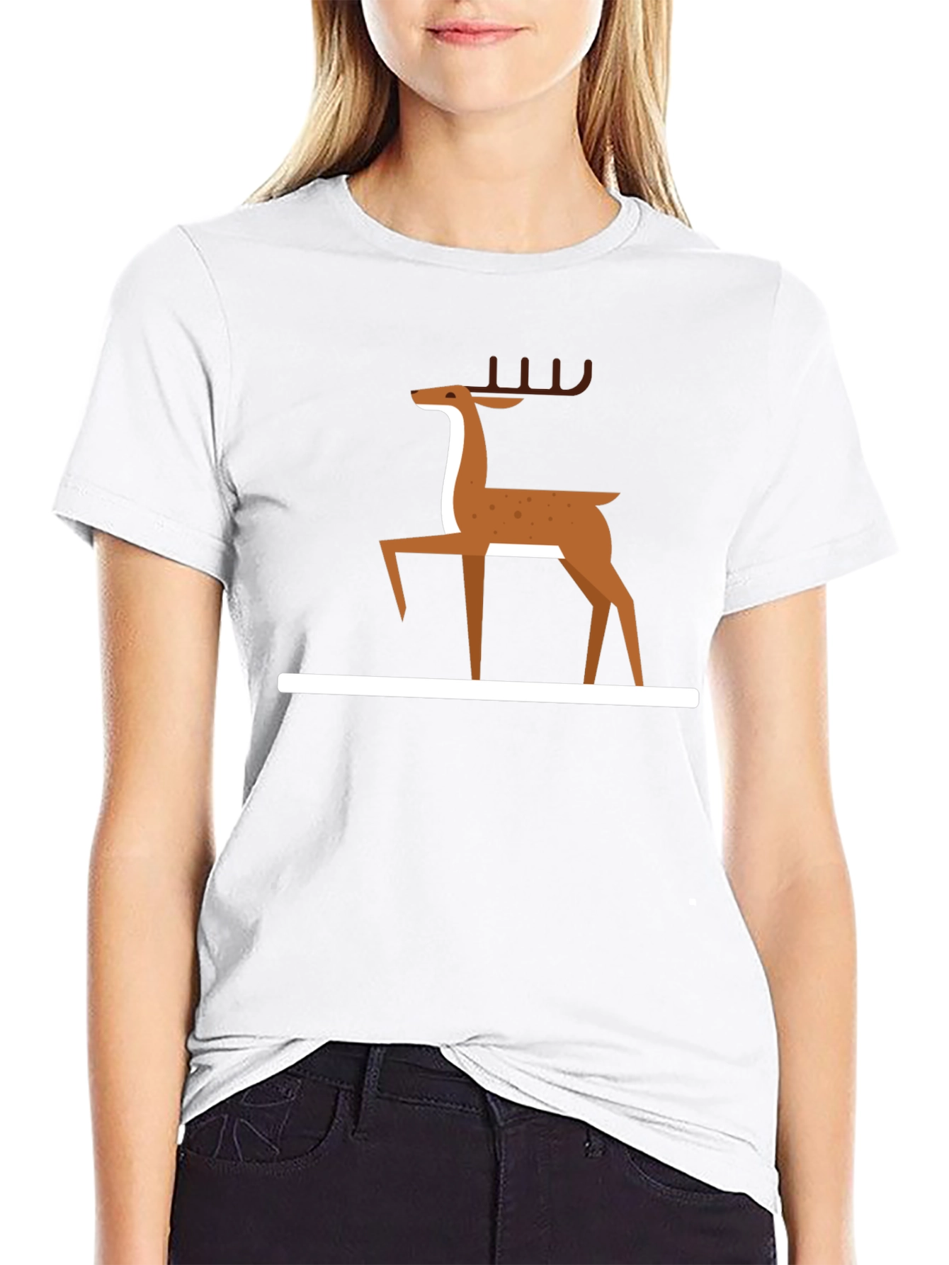 Minimalist Deer Graphic T-Shirt - Black