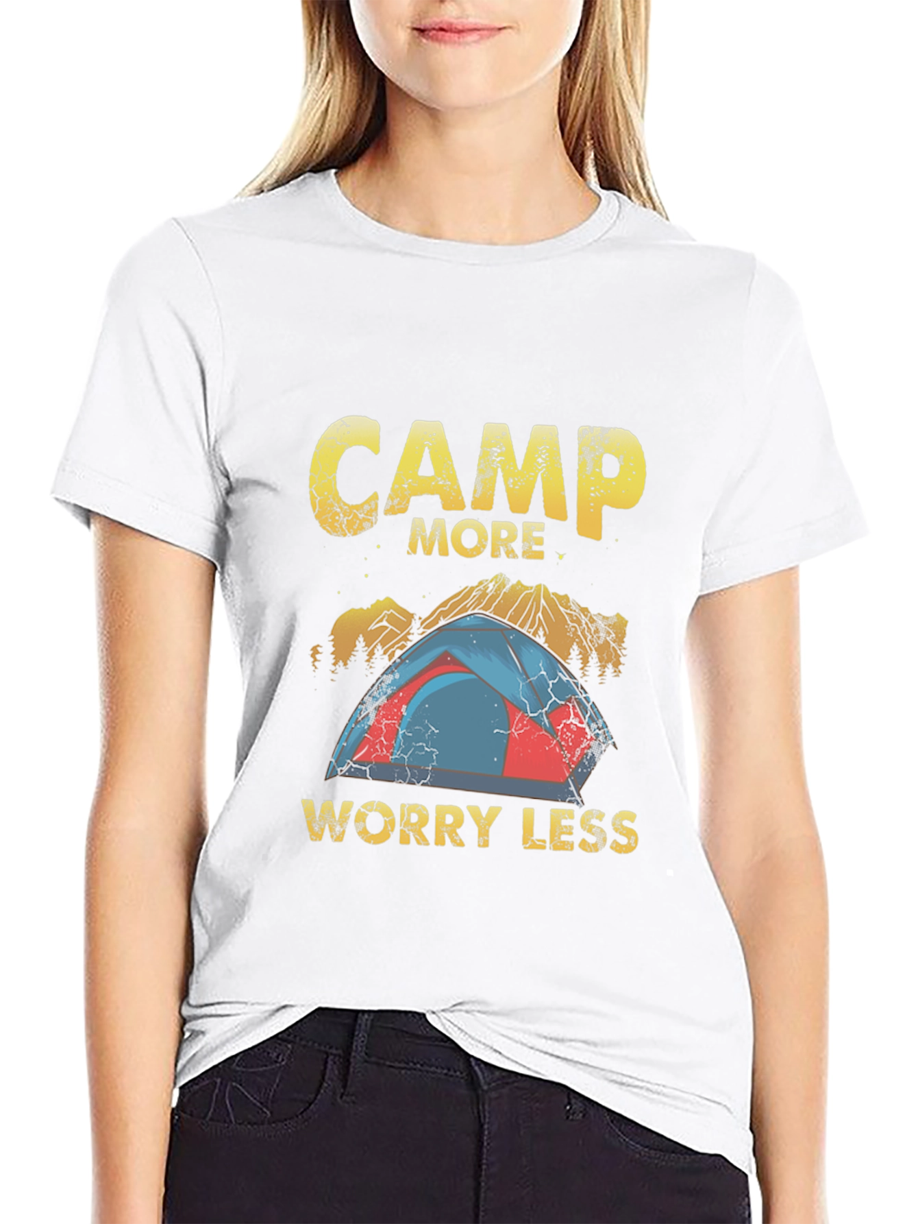 Camp More Worry Less Black Graphic Tee