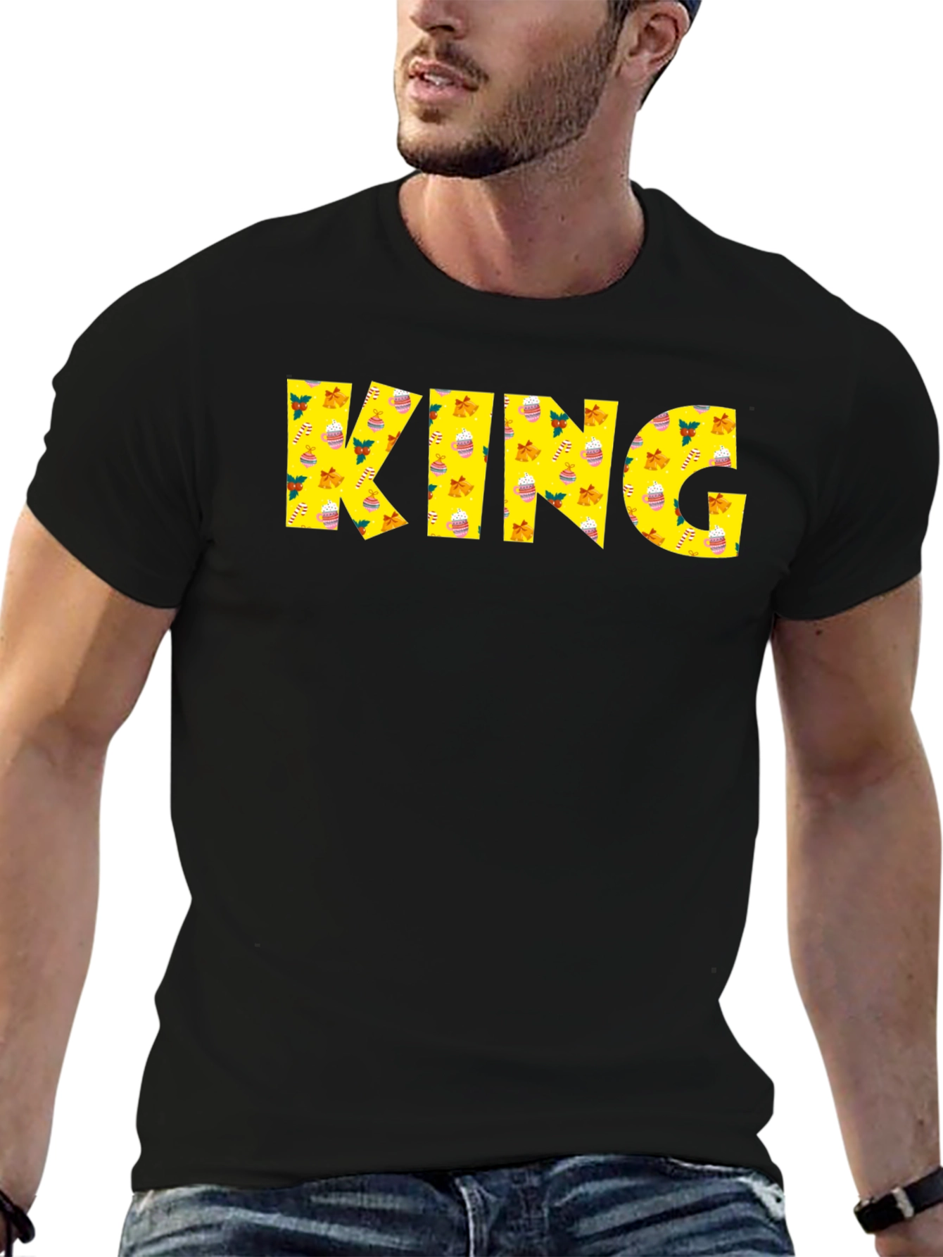 King Holiday Patterned Black T-Shirt