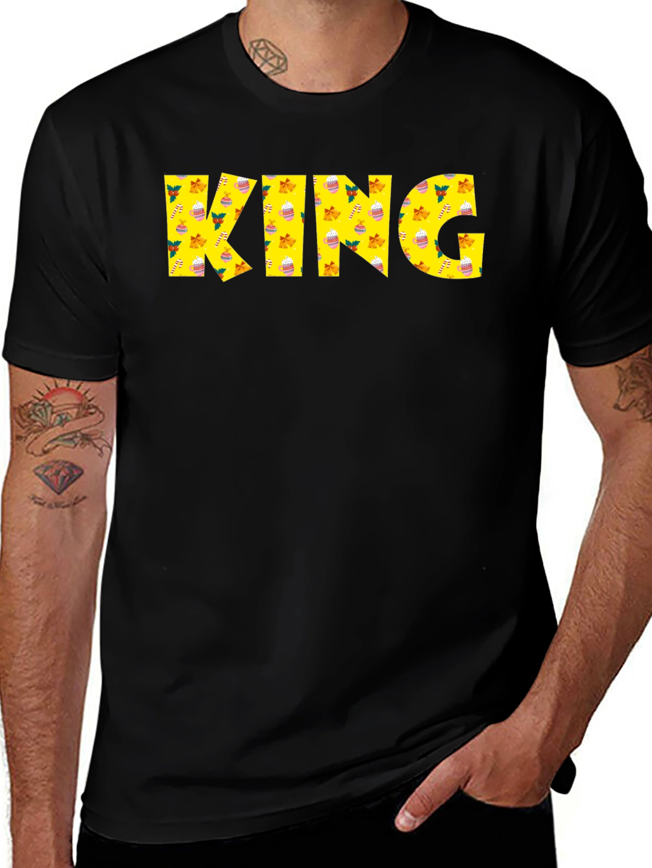 King Holiday Patterned Black T-Shirt