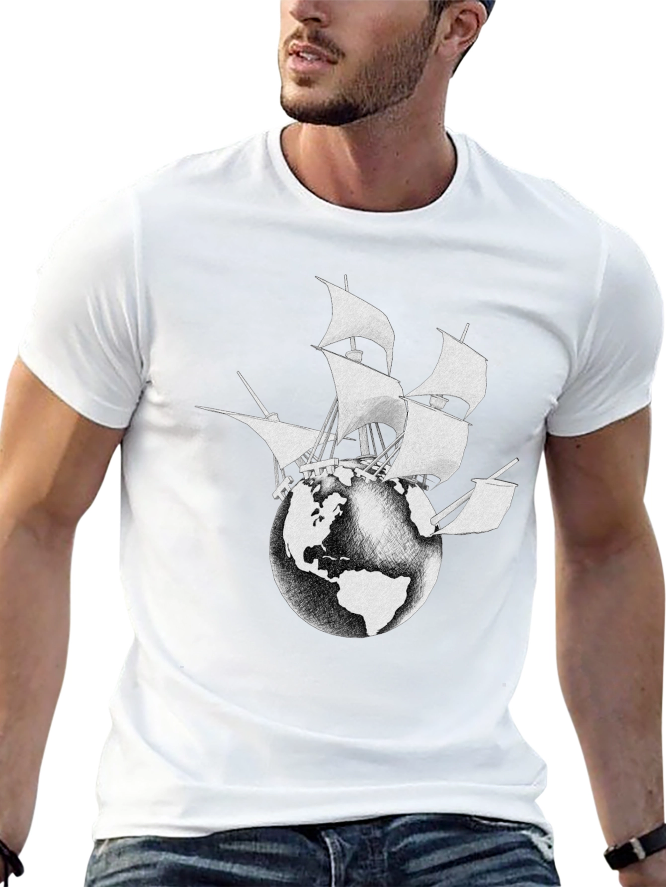 Globe Ship Graphic Tee - Black Cotton Casual Shirt