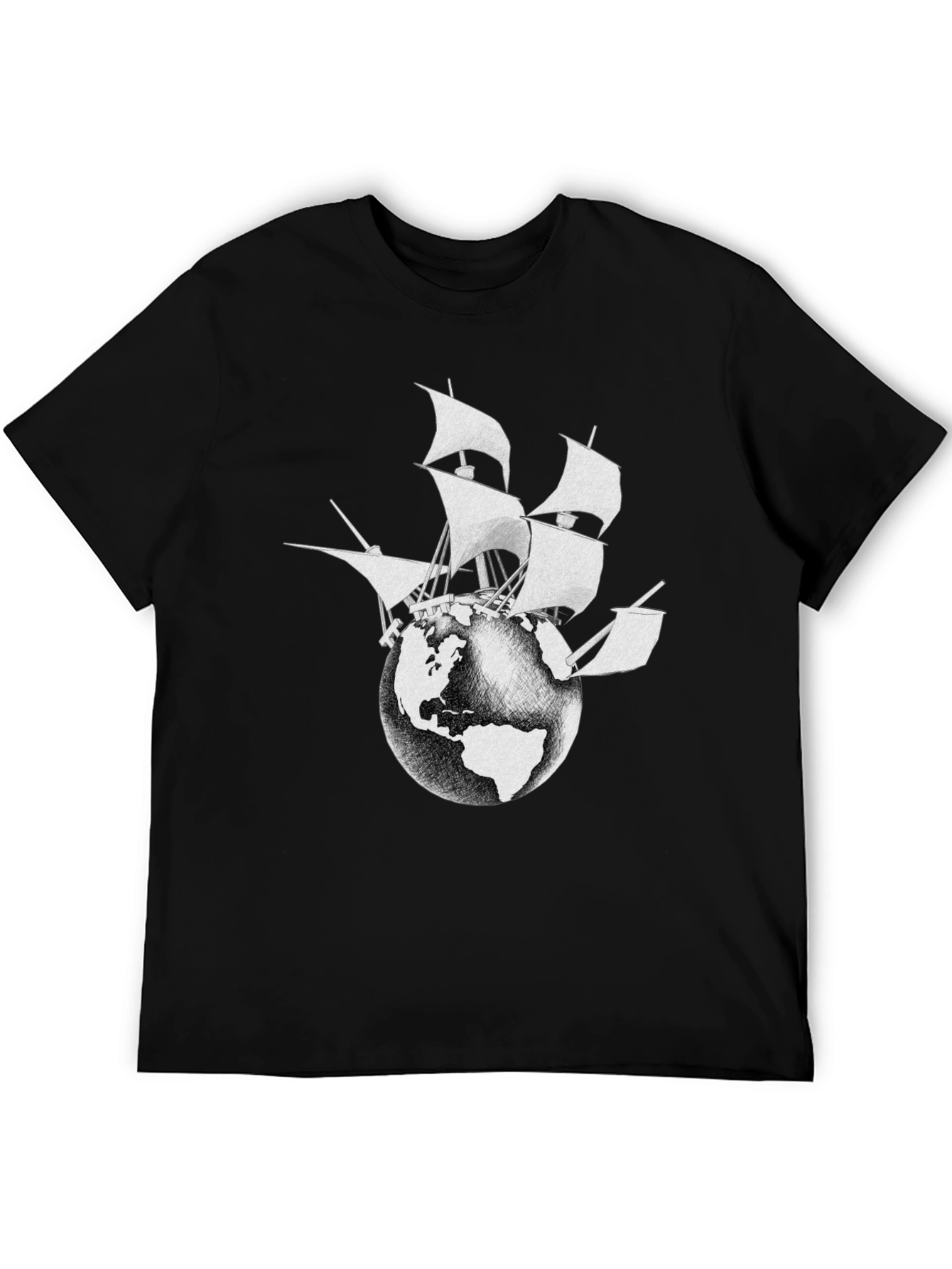 Globe Ship Graphic Tee - Black Cotton Casual Shirt
