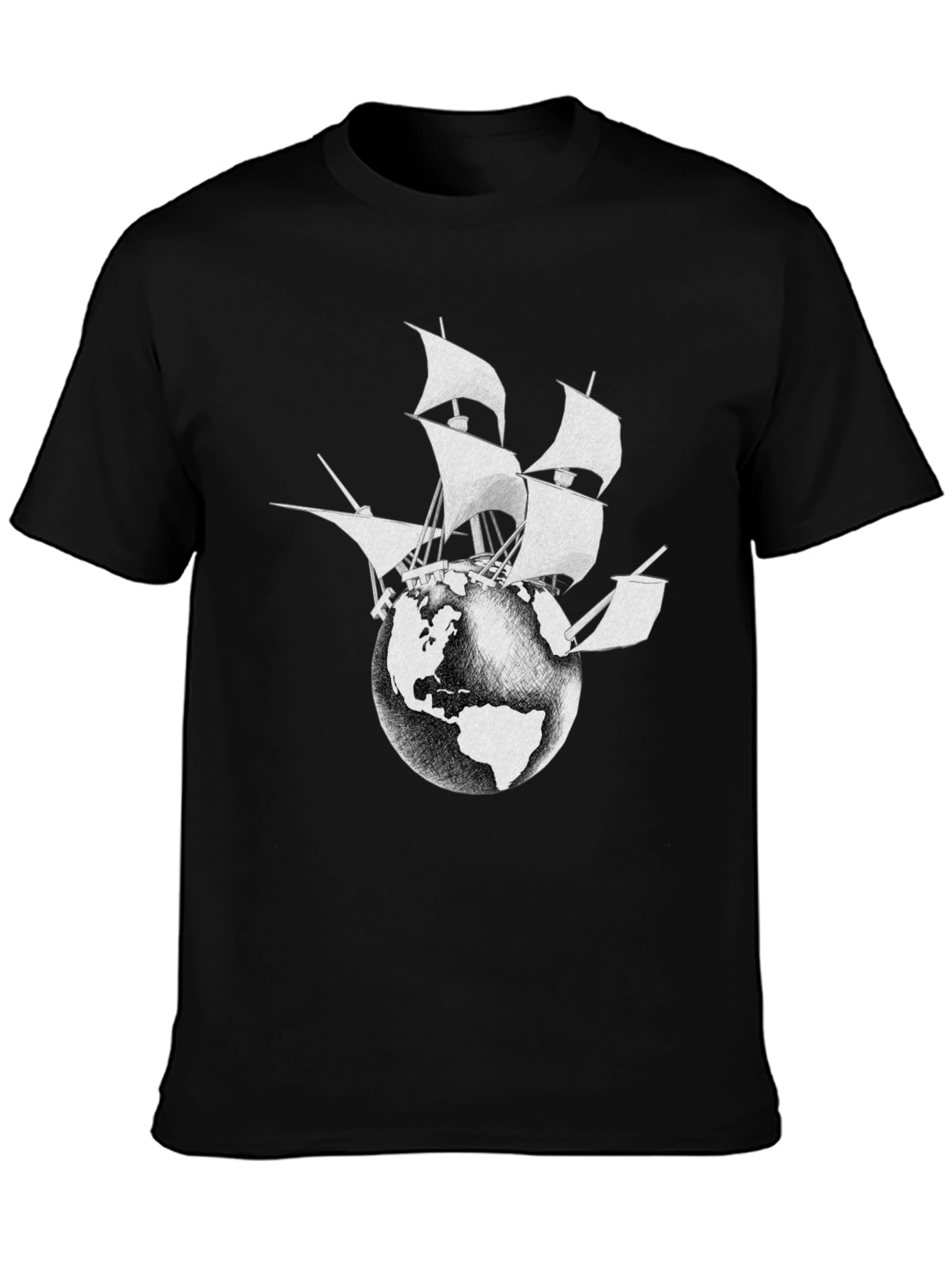 Globe Ship Graphic Tee - Black Cotton Casual Shirt