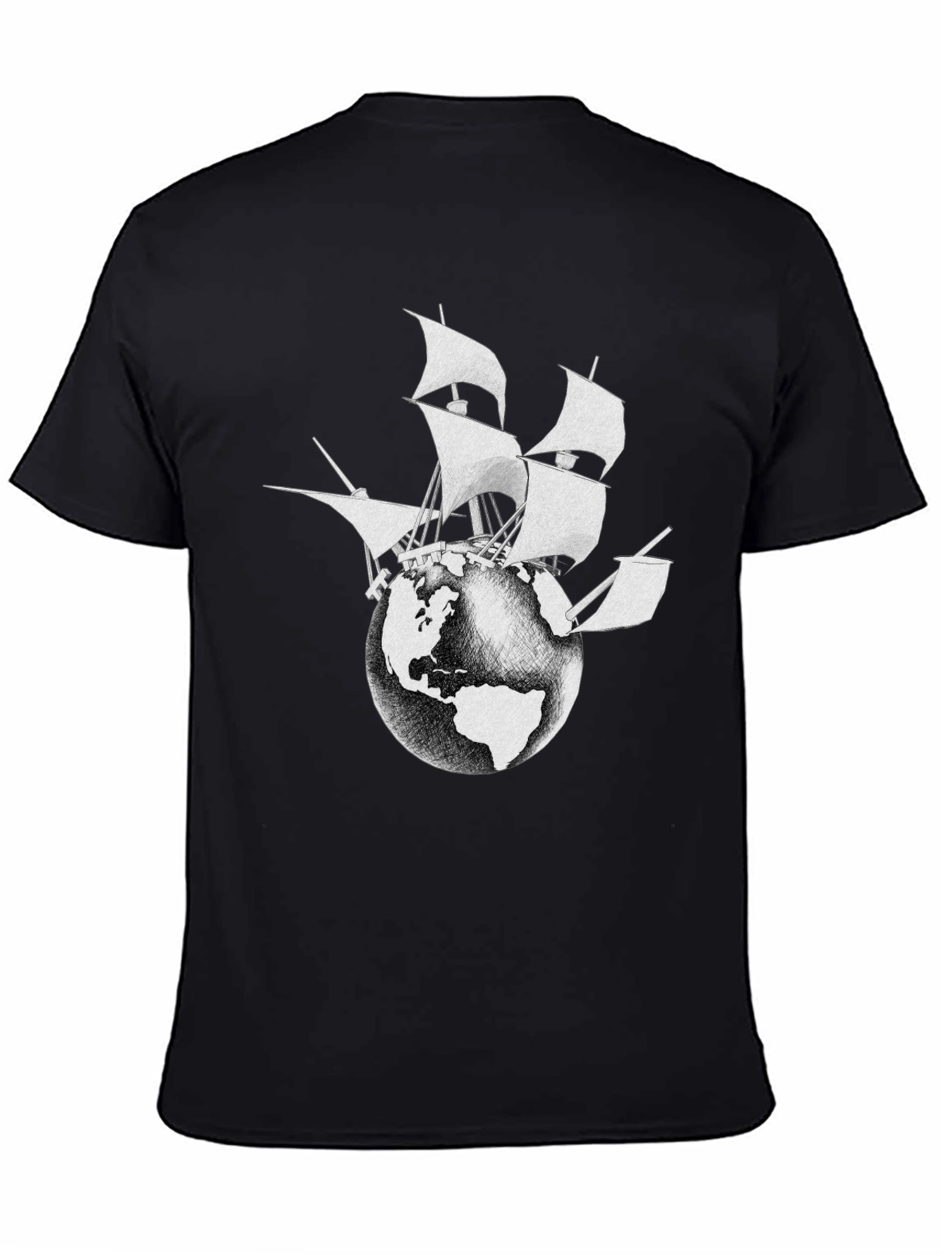 Globe Ship Graphic Tee - Black Cotton Casual Shirt