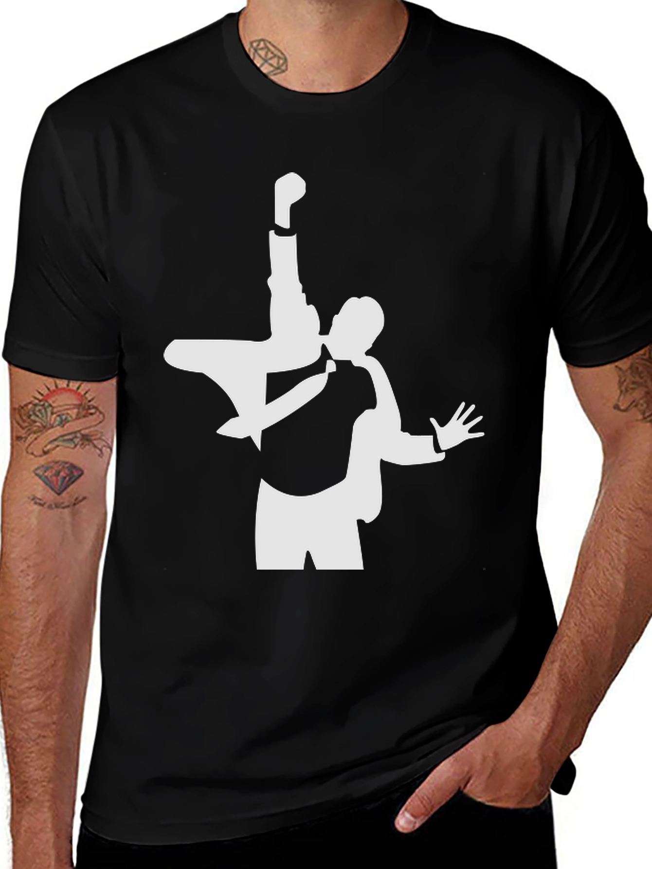 Black T-Shirt with Unique Silhouette Design