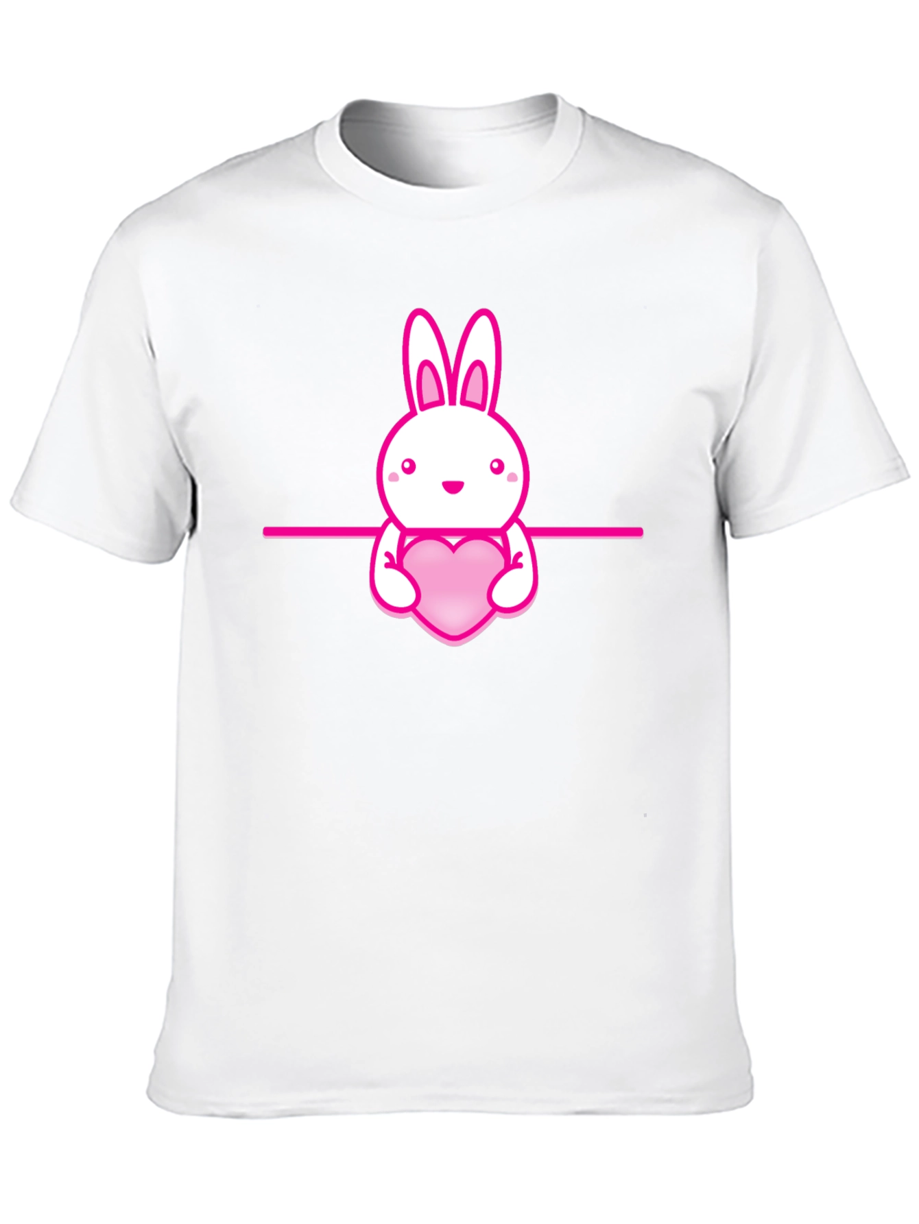 Cute Bunny Holding Heart Black T-Shirt