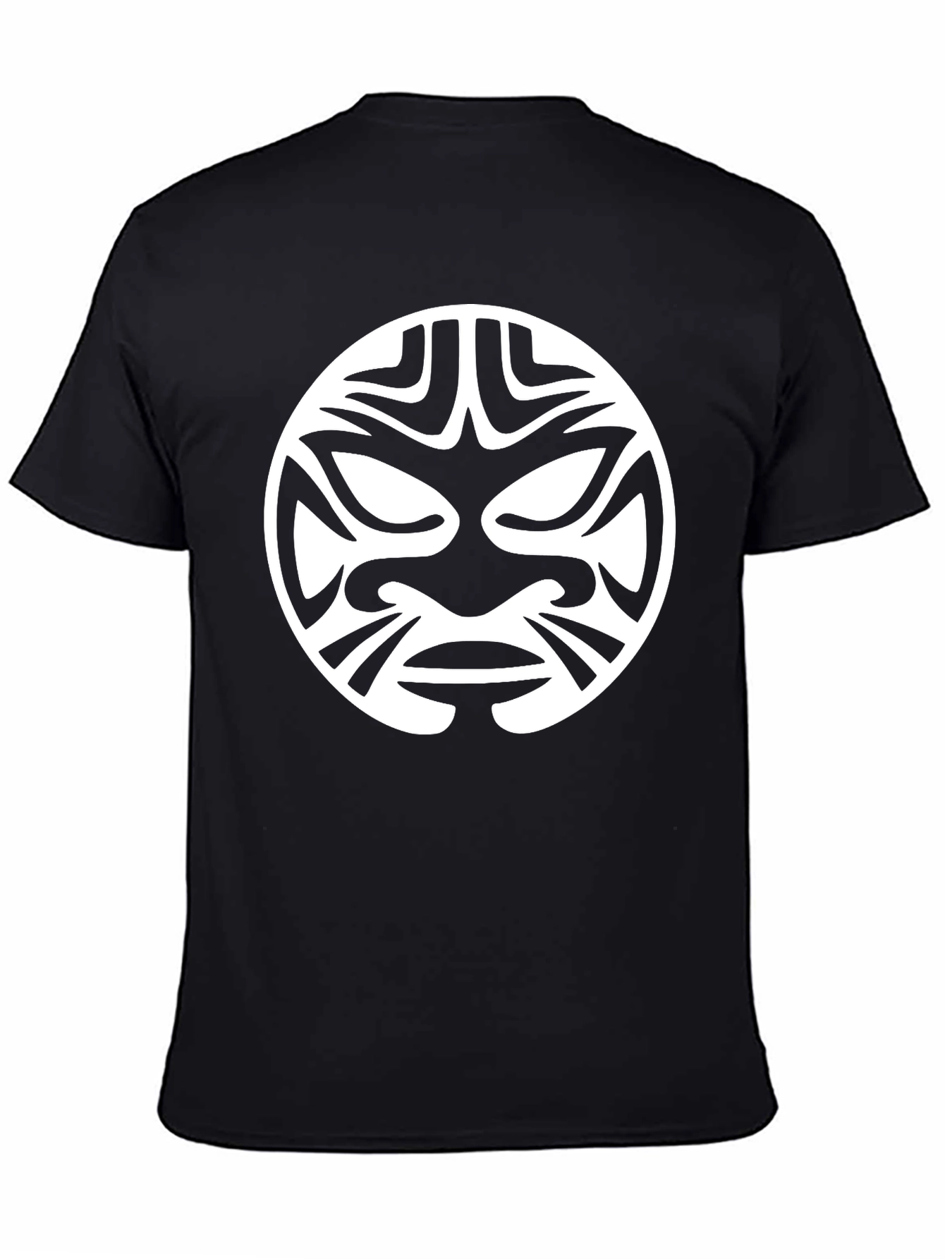 Tribal Mask Graphic Tee - Black Cotton T-Shirt
