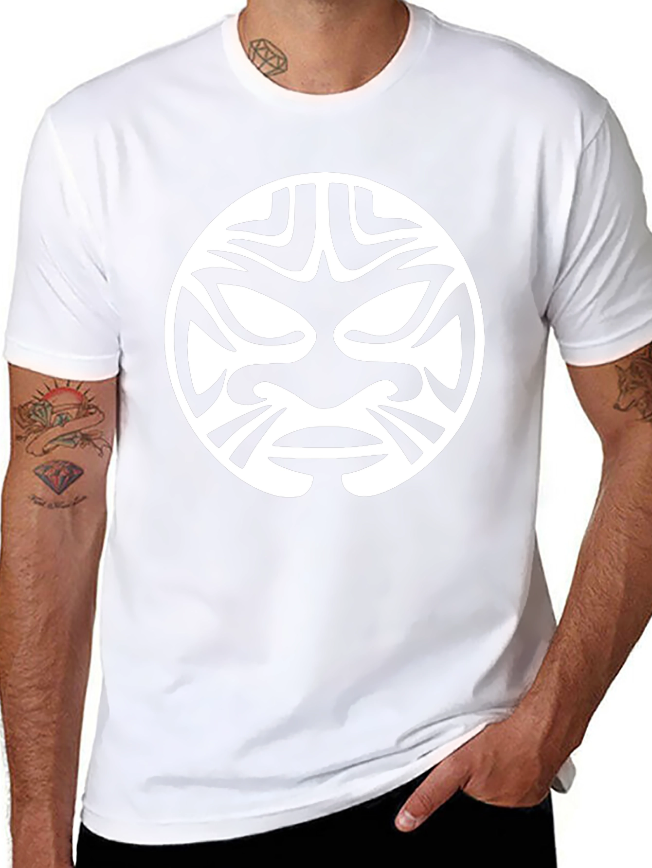 Tribal Mask Graphic Tee - Black Cotton T-Shirt