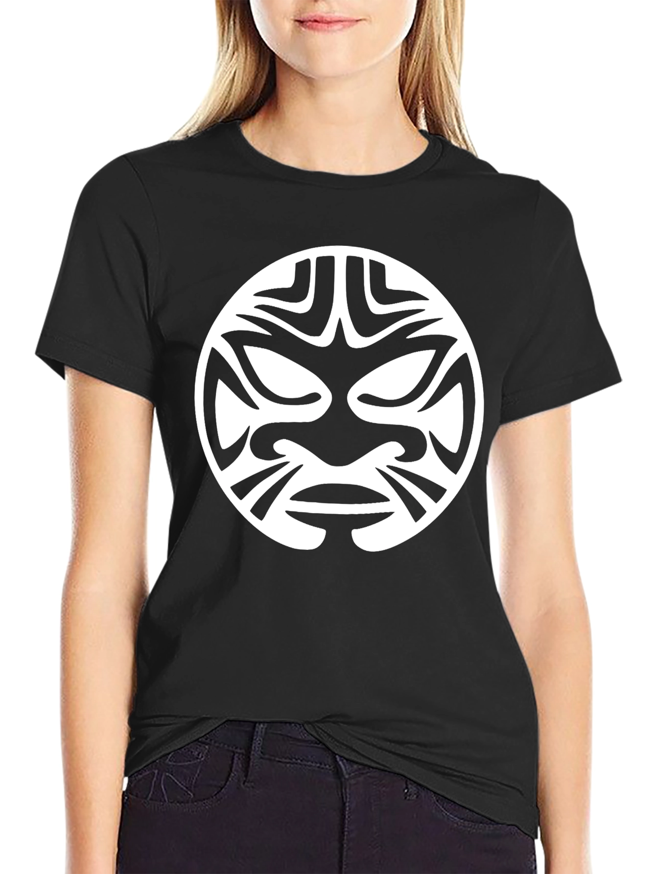 Tribal Mask Graphic Tee - Black Cotton T-Shirt