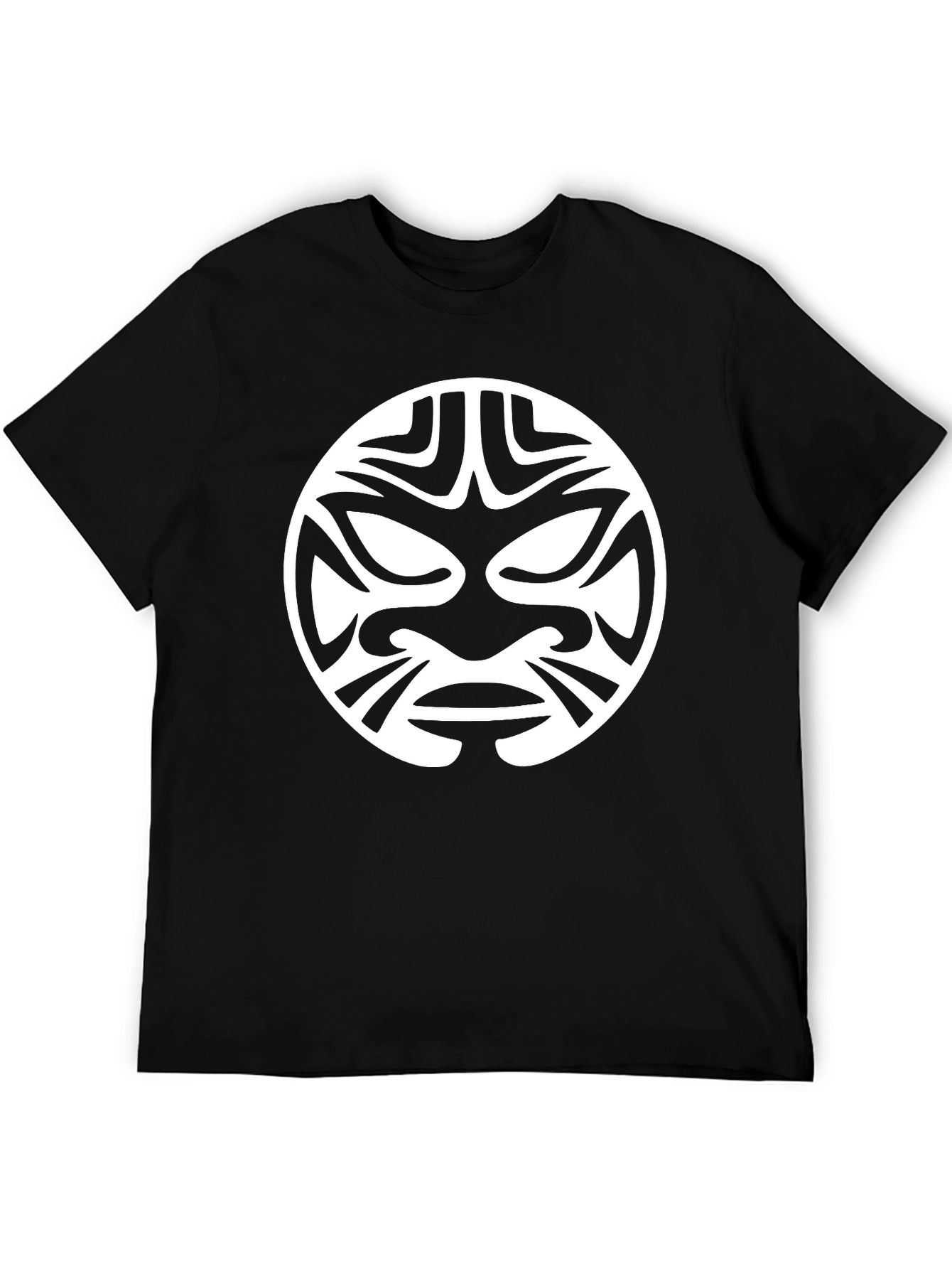 Tribal Mask Graphic Tee - Black Cotton T-Shirt