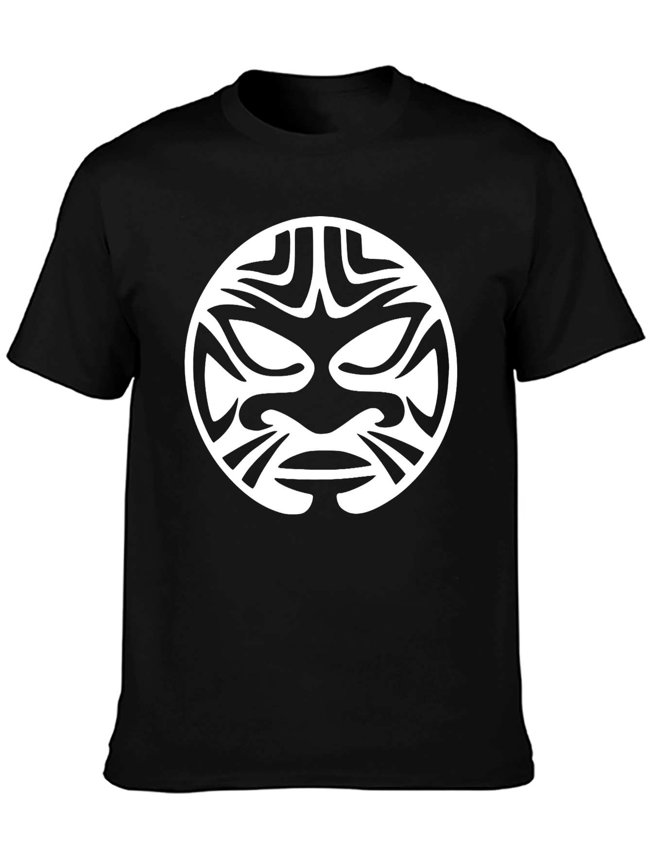 Tribal Mask Graphic Tee - Black Cotton T-Shirt