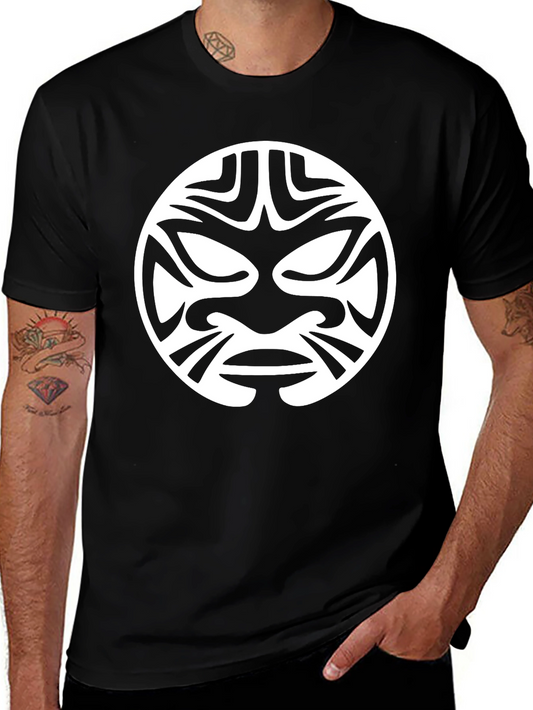 Tribal Mask Graphic Tee - Black Cotton T-Shirt
